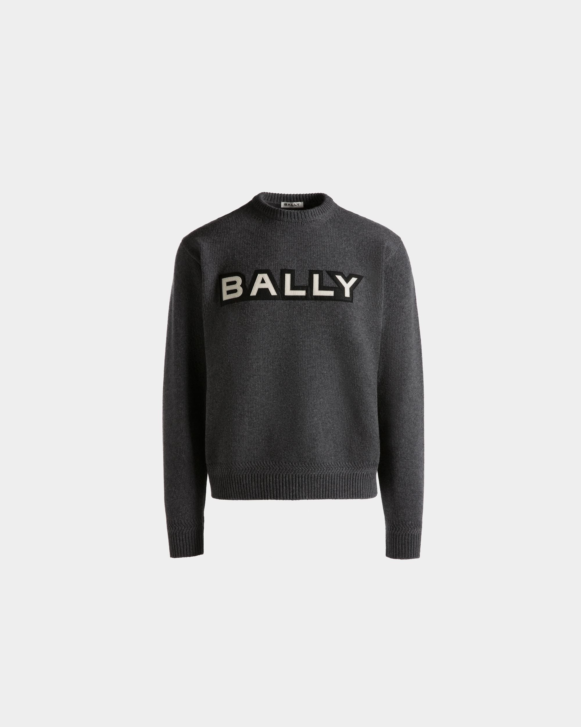 Pullover Girocollo In Lana Grigio Scuro Con Logo - Uomo - Bally - 01