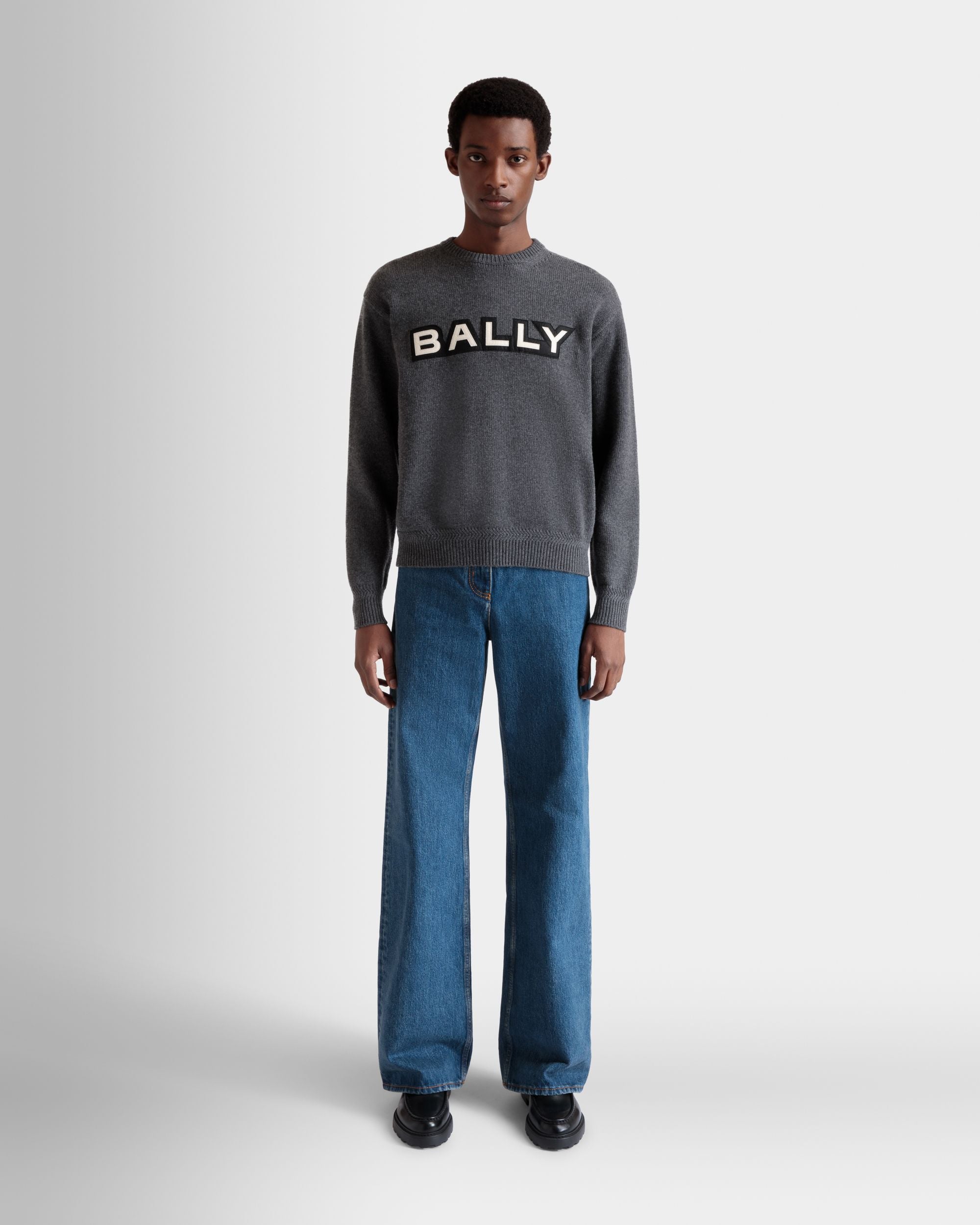 Pullover Girocollo In Lana Grigio Scuro Con Logo - Uomo - Bally - 02
