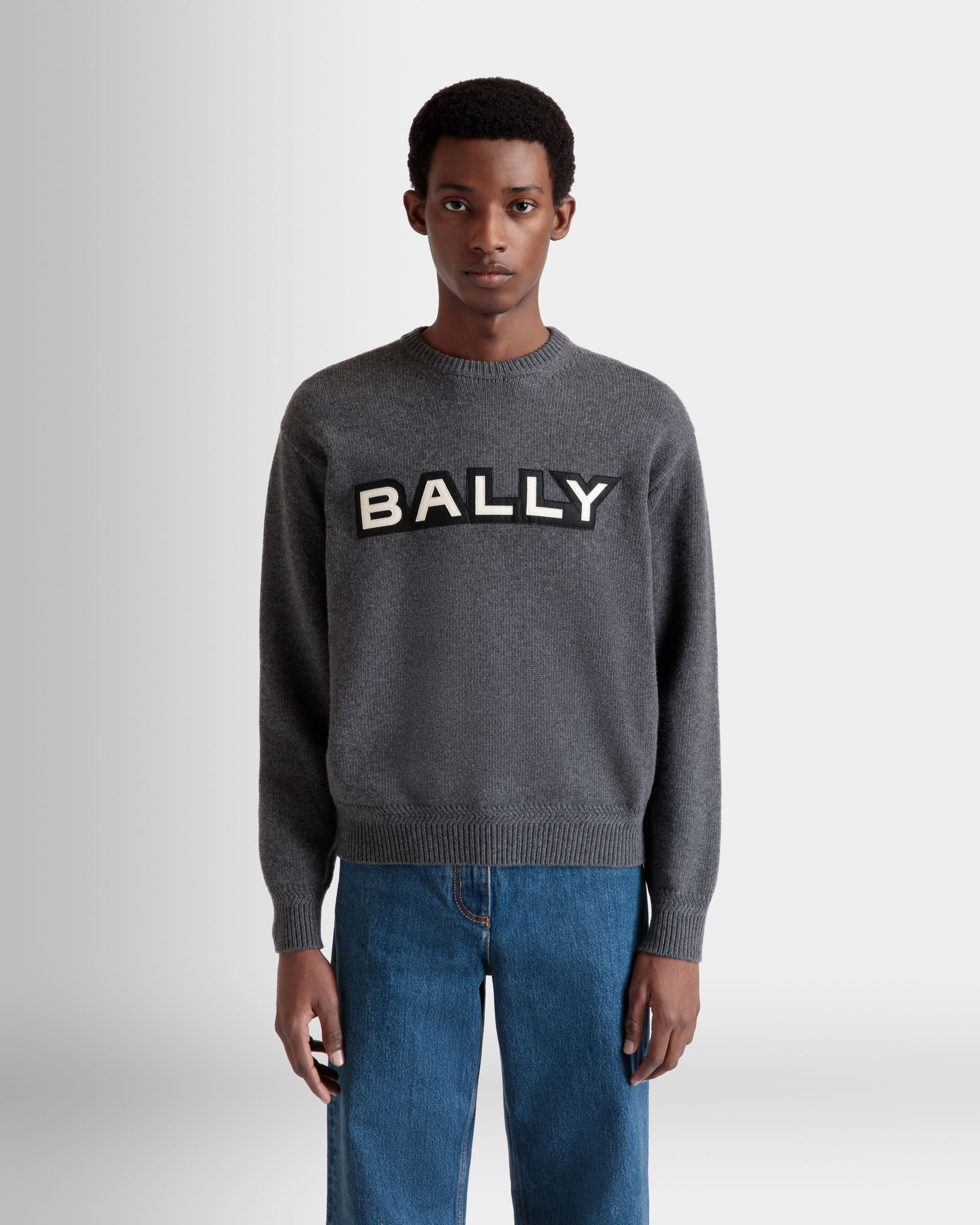 Pullover Girocollo In Lana Grigio Scuro Con Logo - Uomo - Bally - 03