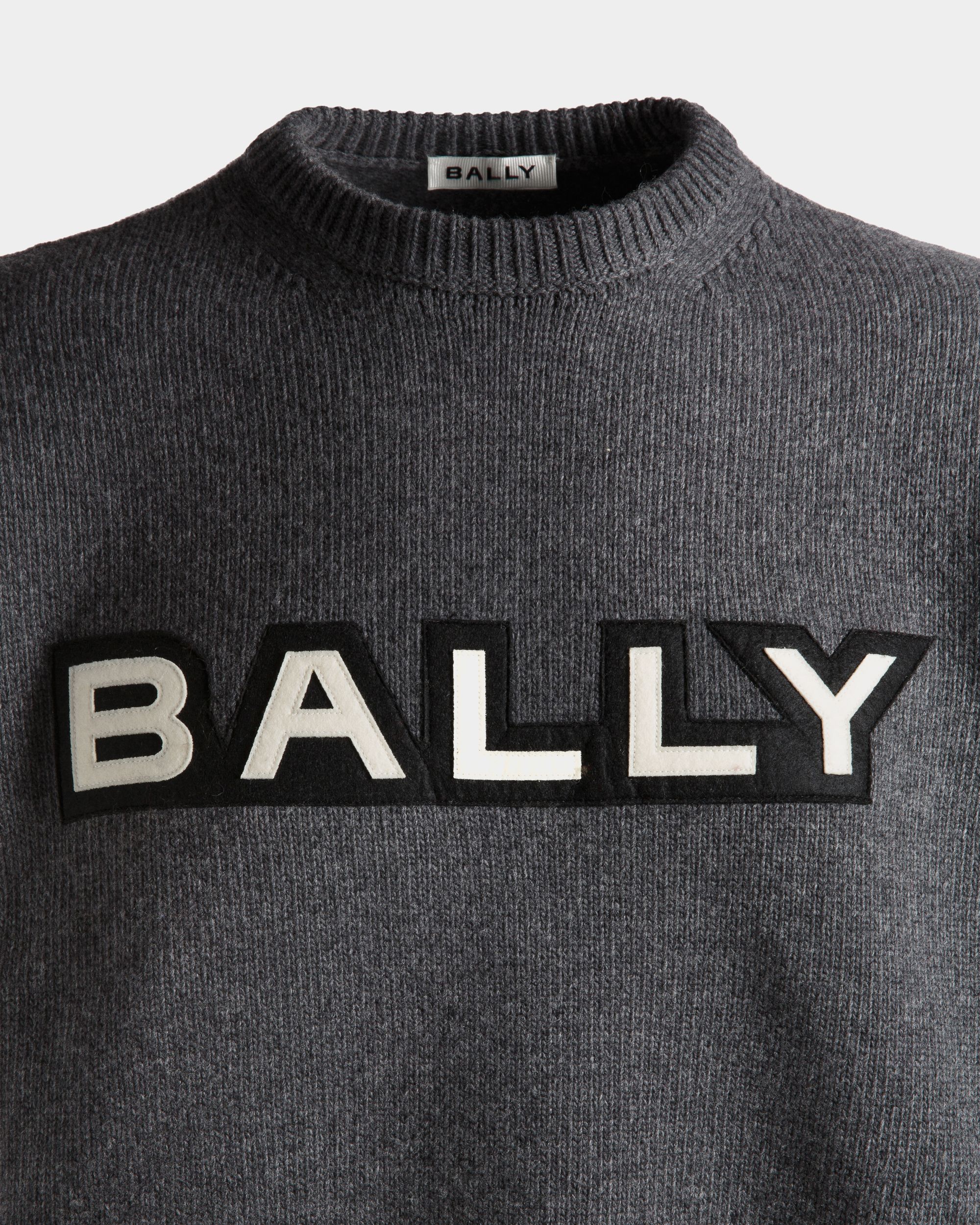 Pullover Girocollo In Lana Grigio Scuro Con Logo - Uomo - Bally - 05