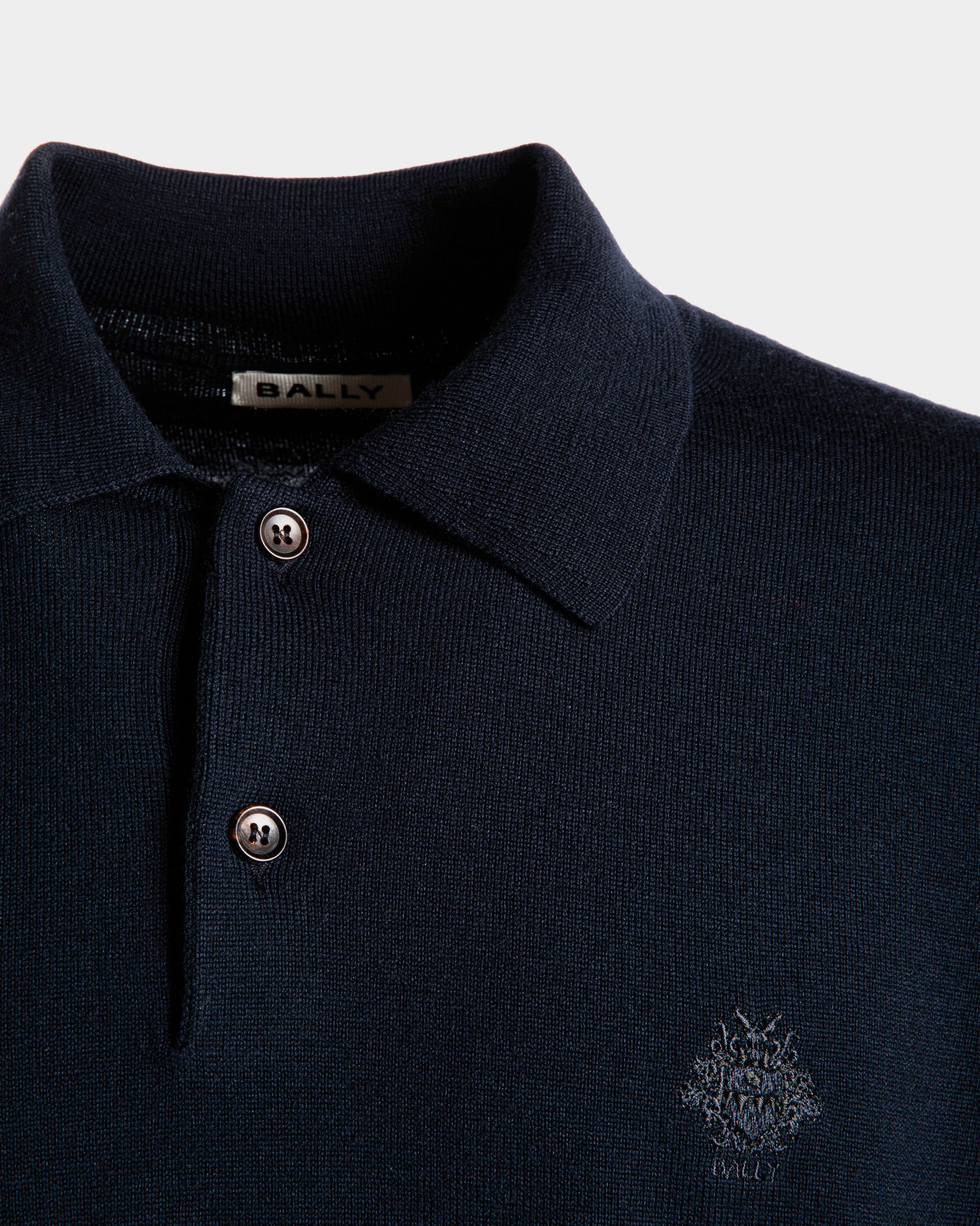 Polo A Maniche Lunghe In Lana Navy Blue Con Logo Bally Crest - Uomo - Bally - 05