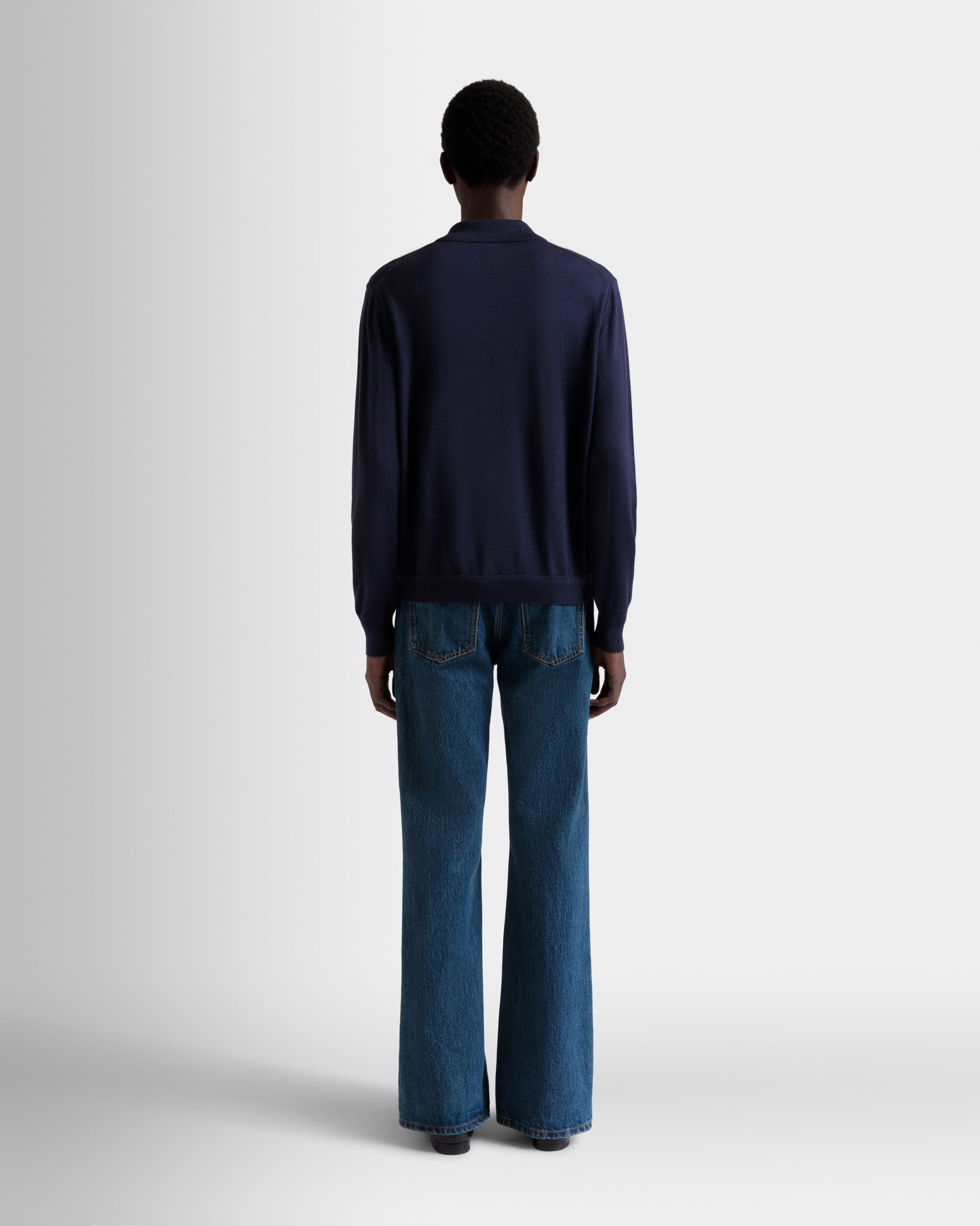 Polo A Maniche Lunghe In Misto Cashmere Navy Blue Con Logo Bally Crest - Uomo - Bally - 06