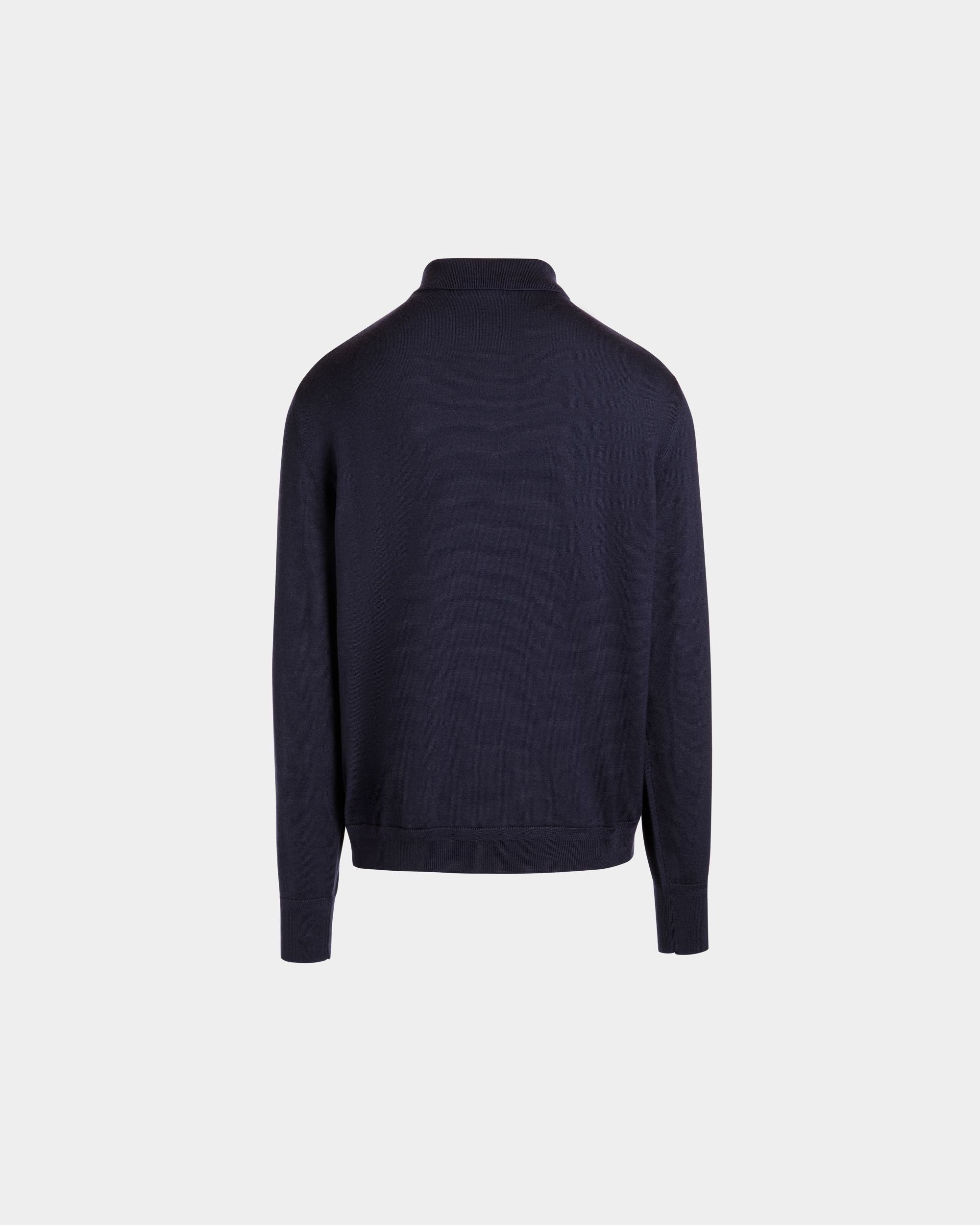Polo A Maniche Lunghe In Misto Cashmere Navy Blue Con Logo Bally Crest - Uomo - Bally - 07