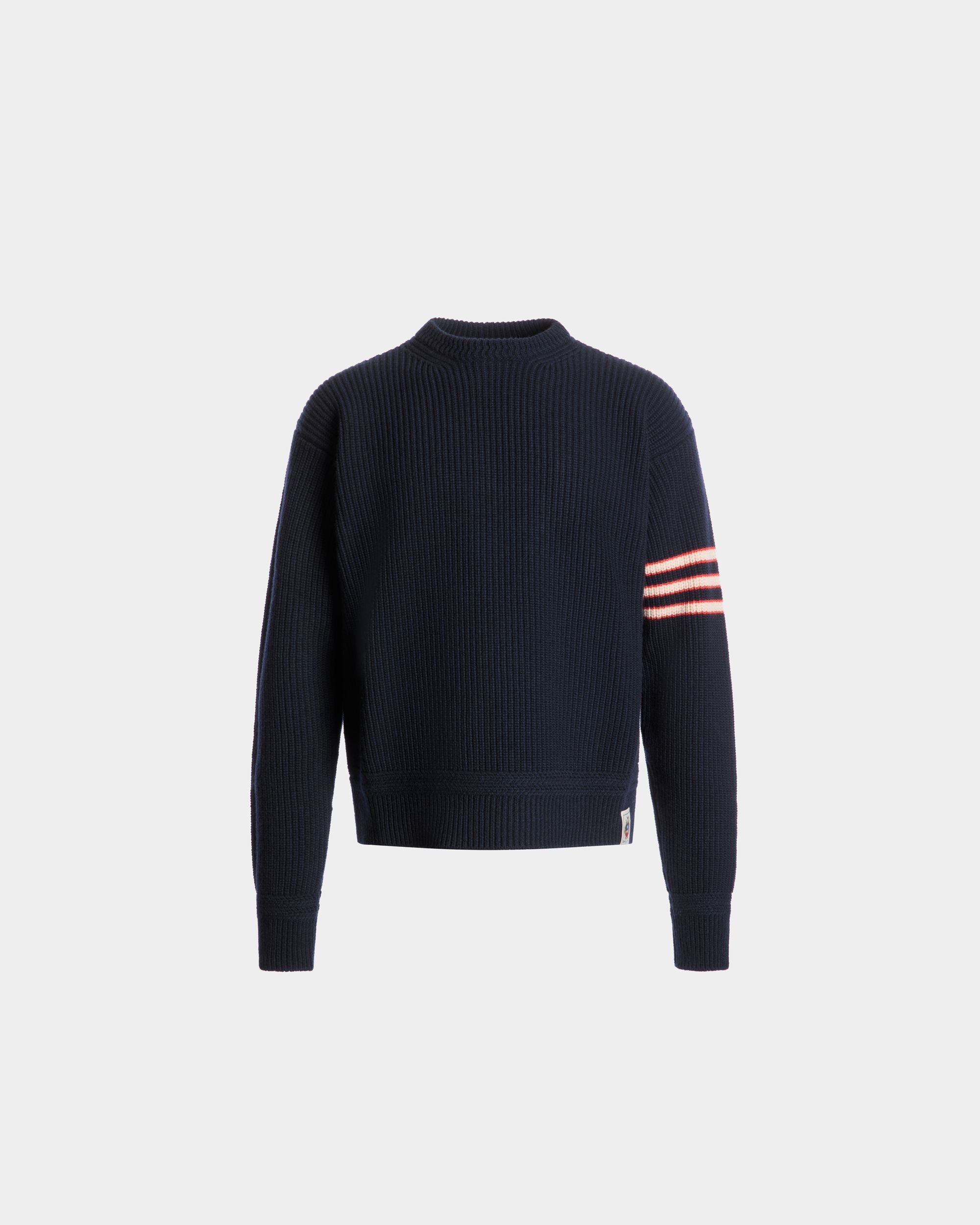 Pullover Girocollo In Lana Navy Blue Con Logo Bally Crest - Uomo - Bally - 01