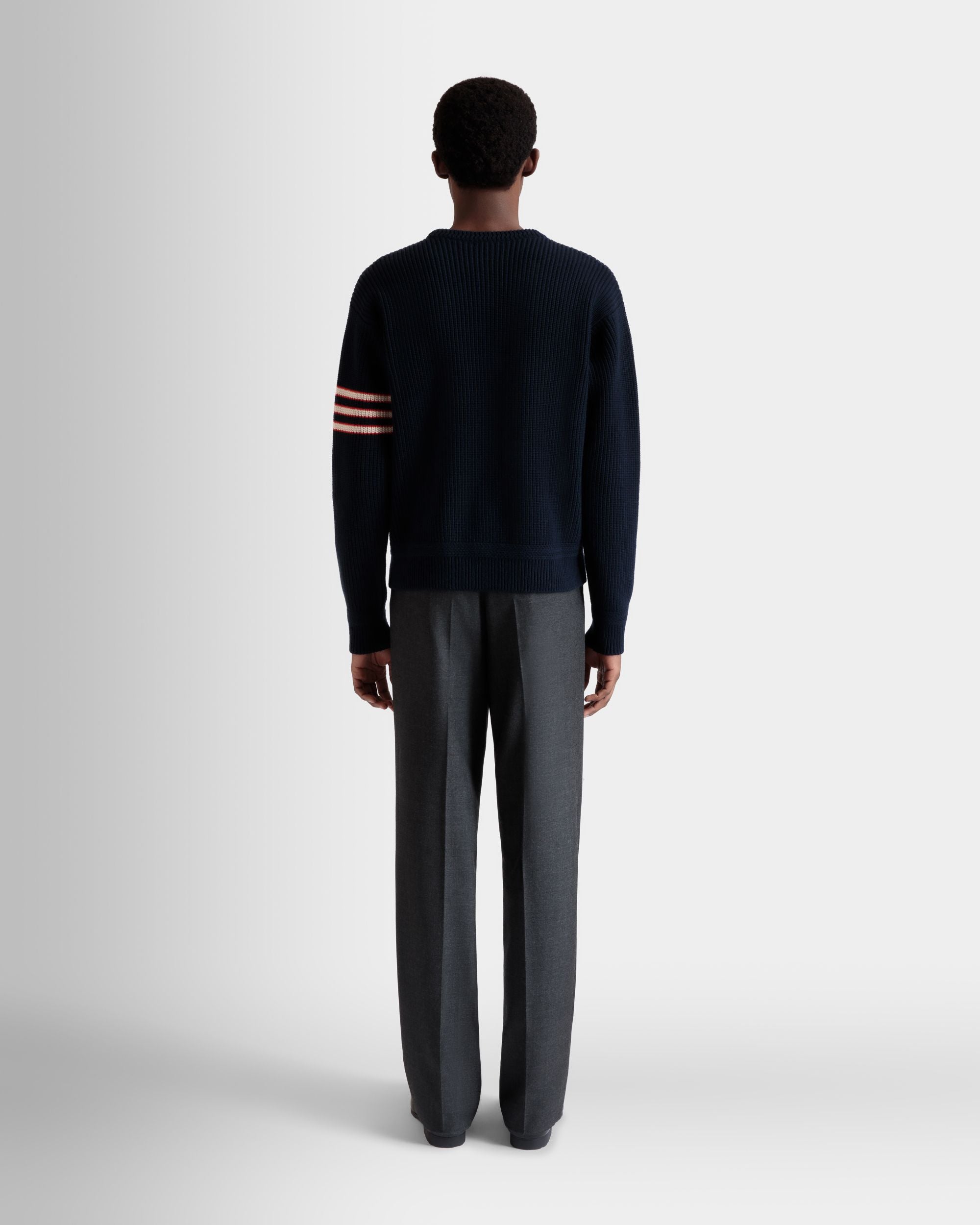 Pullover Girocollo In Lana Navy Blue Con Logo Bally Crest - Uomo - Bally - 07