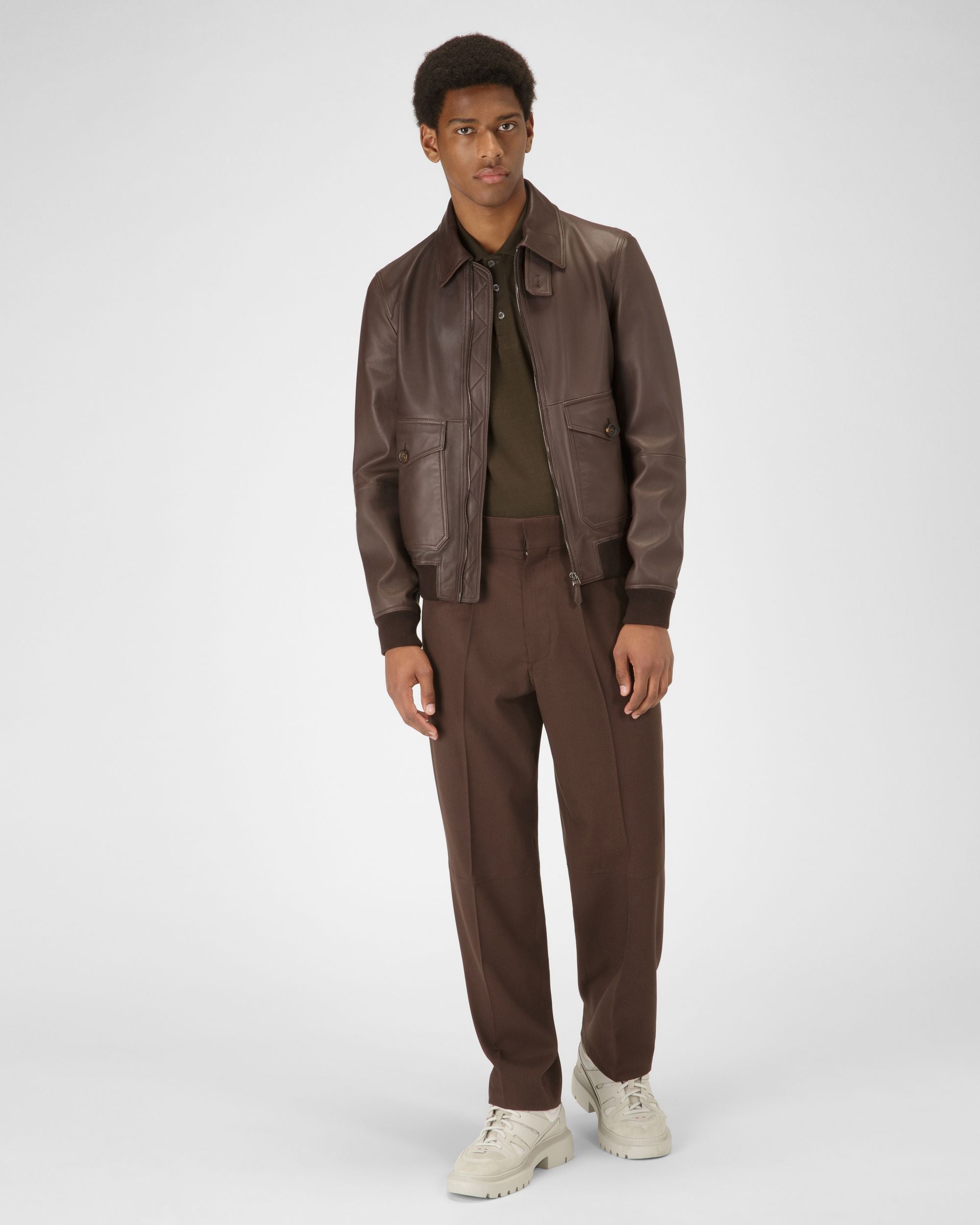 Giacca Con Colletto A Camicia In Pelle Marrone - Uomo - Bally - 02