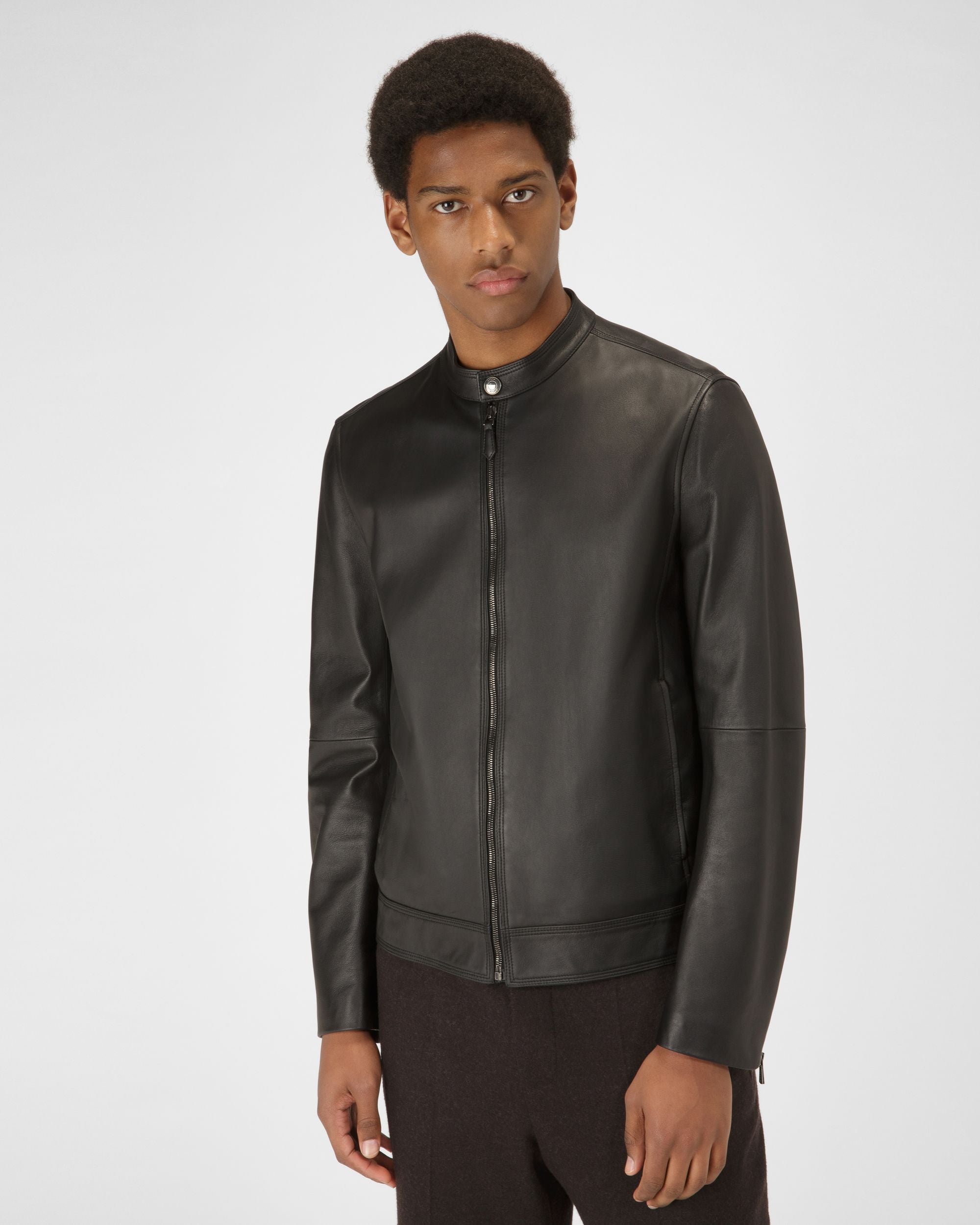 Giacca Con Collo Alto In Pelle Nera - Uomo - Bally - 02