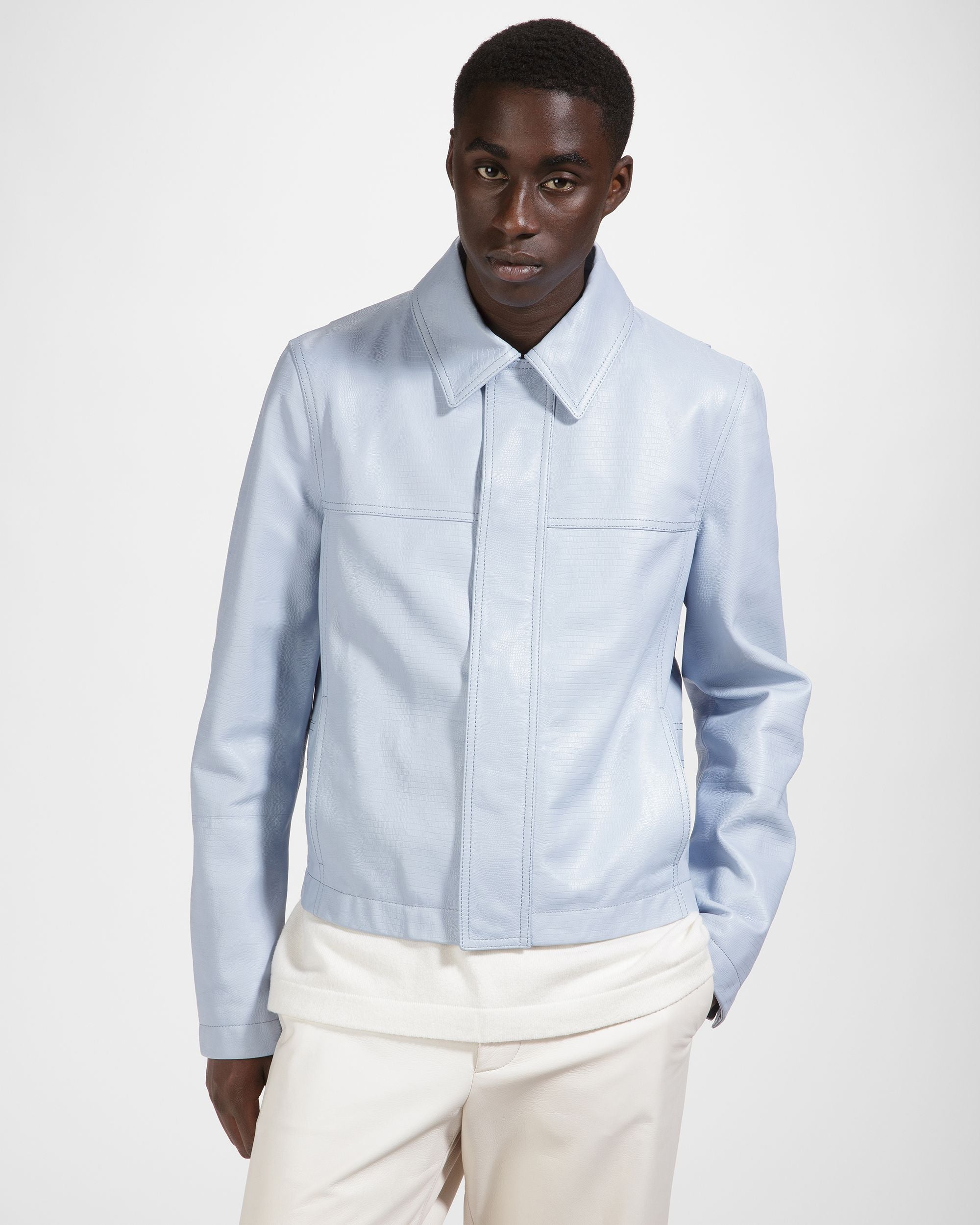 Giacca In Pelle Azzurra - Uomo - Bally - 01
