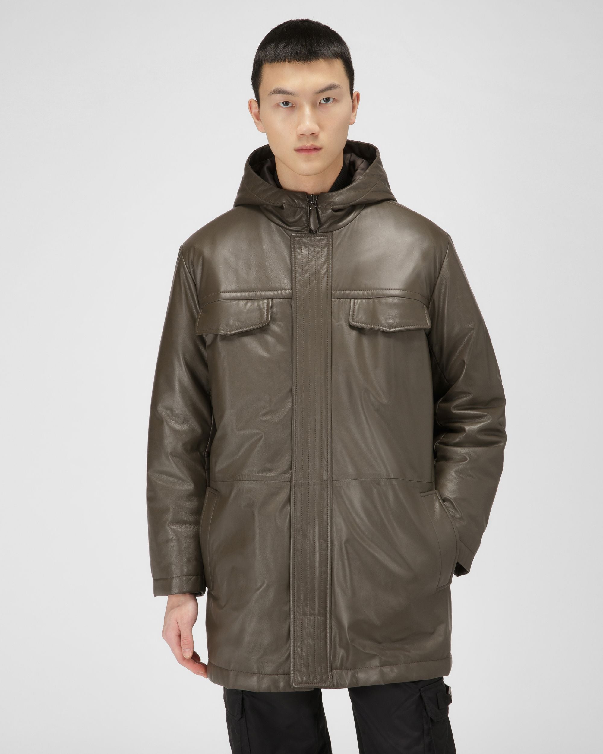 Parka Imbottito In Pelle Marrone - Uomo - Bally - 01