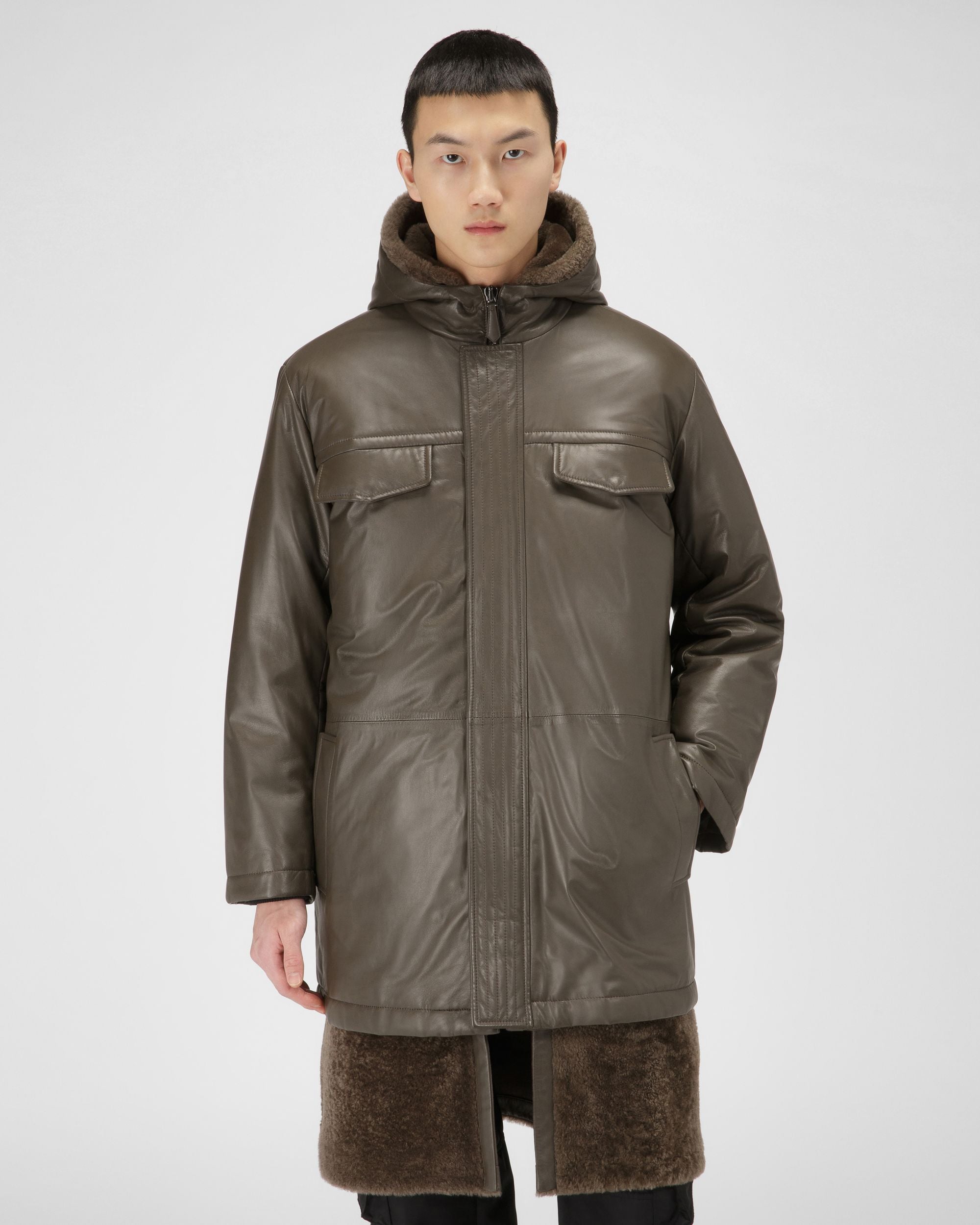 Parka Imbottito In Pelle Marrone - Uomo - Bally - 05
