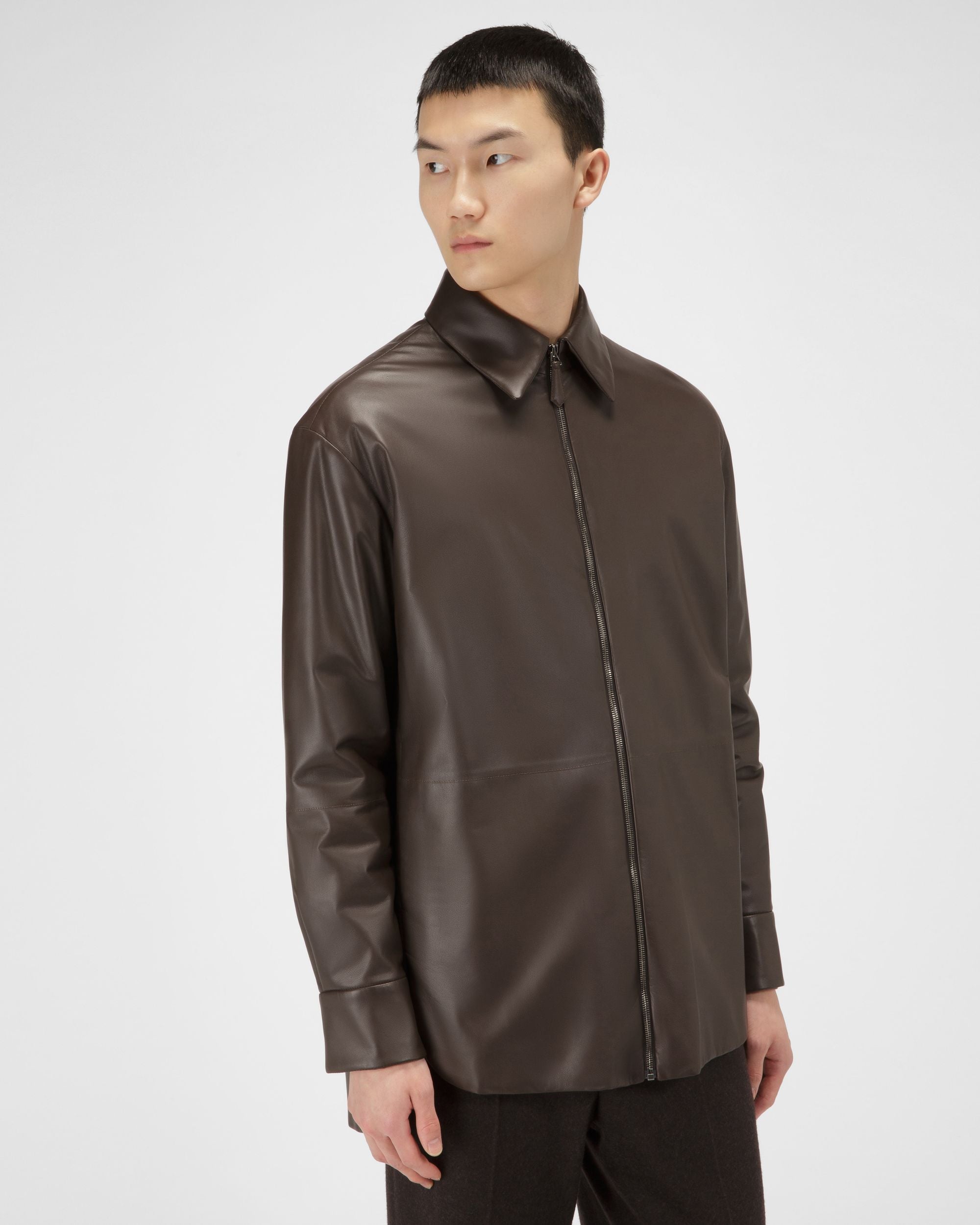 Giacca Con Zip In Pelle Marrone Ebano - Uomo - Bally - 01