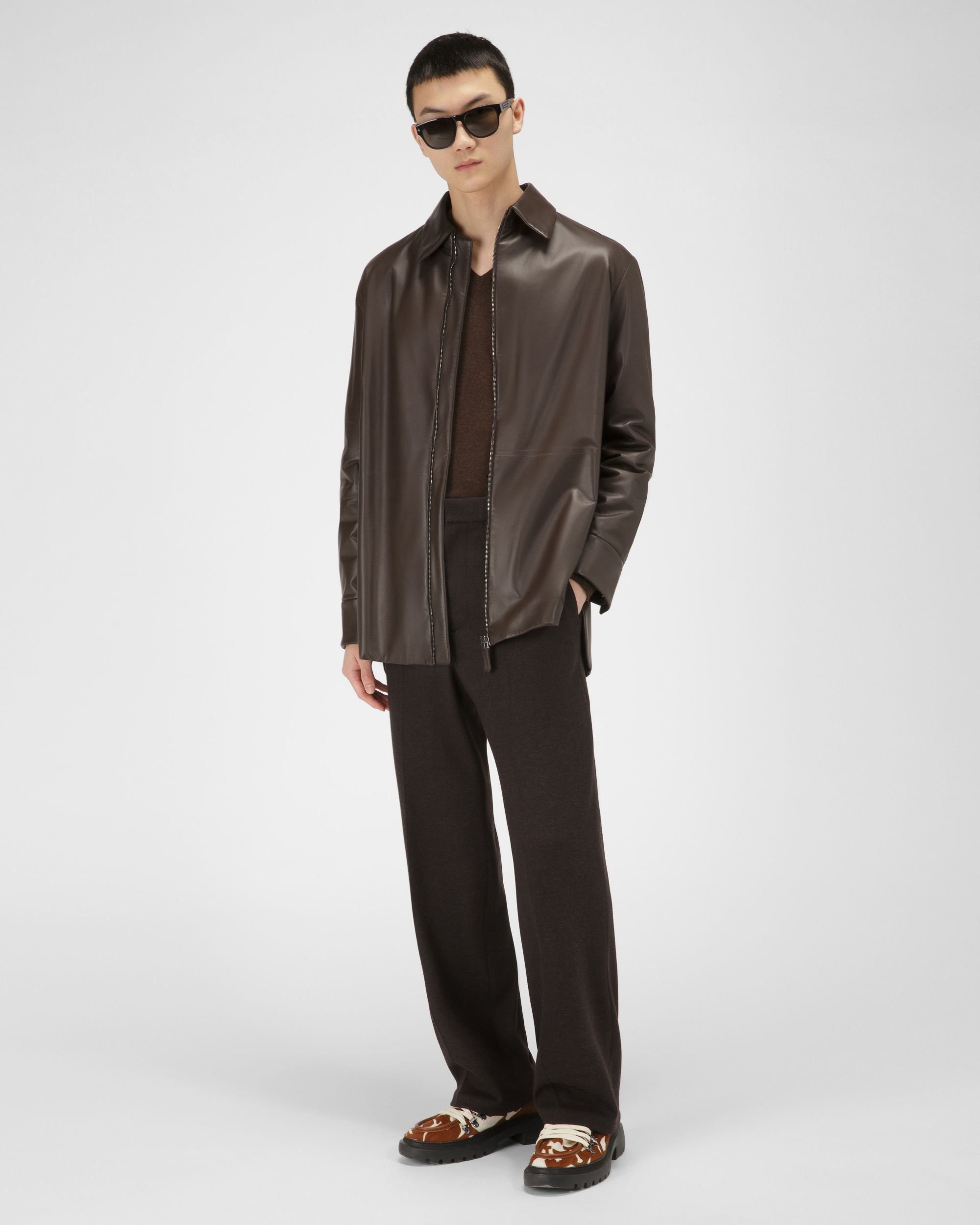 Giacca Con Zip In Pelle Marrone Ebano - Uomo - Bally - 05