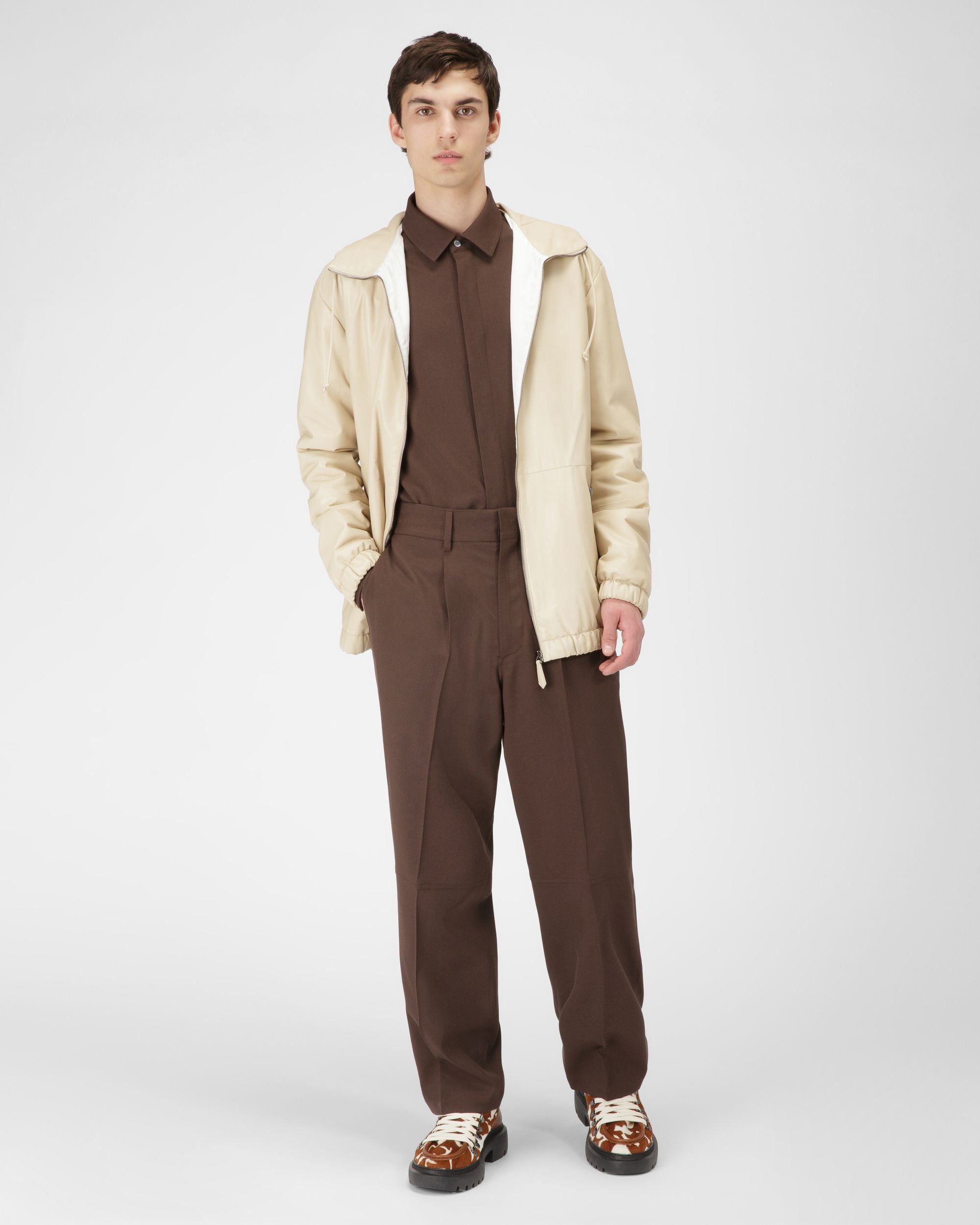 Giacca Con Cappuccio In Pelle Beige - Uomo - Bally - 04