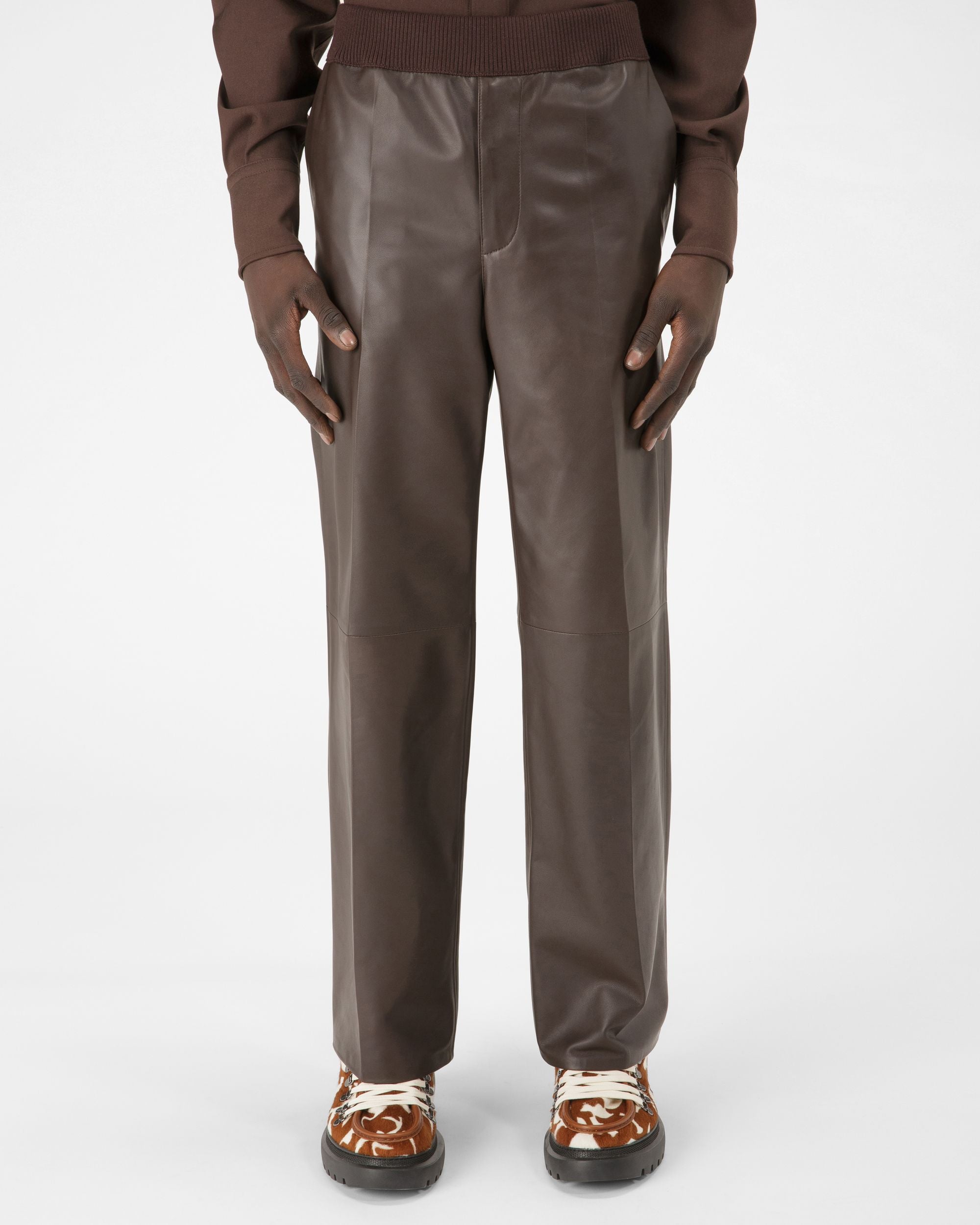 Pantaloni In Pelle Marrone Ebano - Uomo - Bally - 01