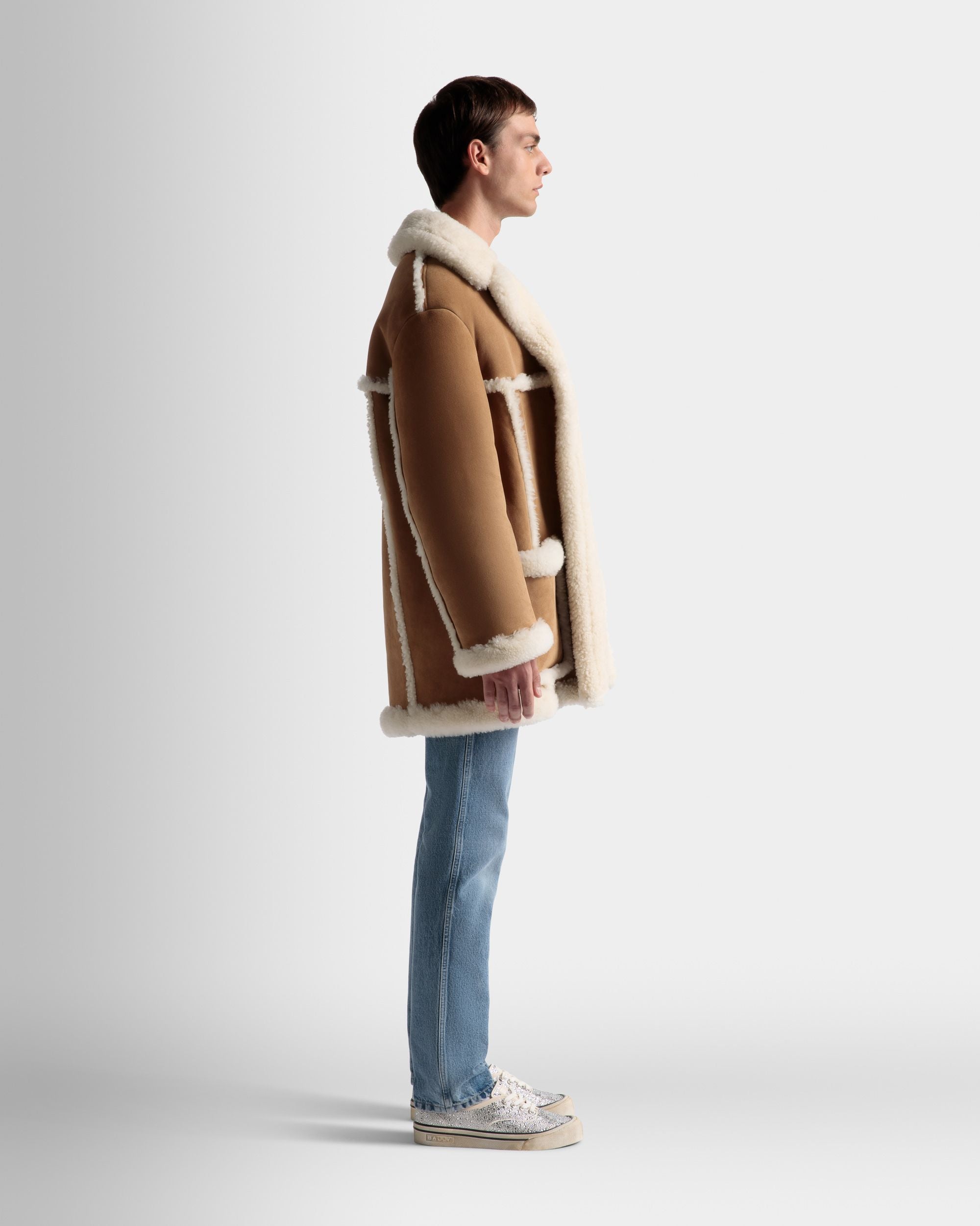 Cappotto Aviator In Pelle E Lana Merino Marrone - Uomo - Bally - 05