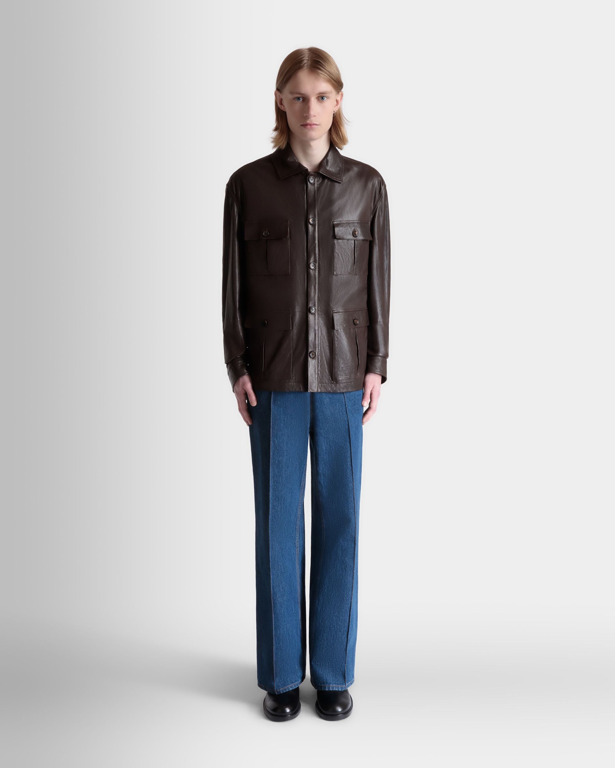 Giacca Sahariana In Pelle Color Ebano - Uomo - Bally - 02