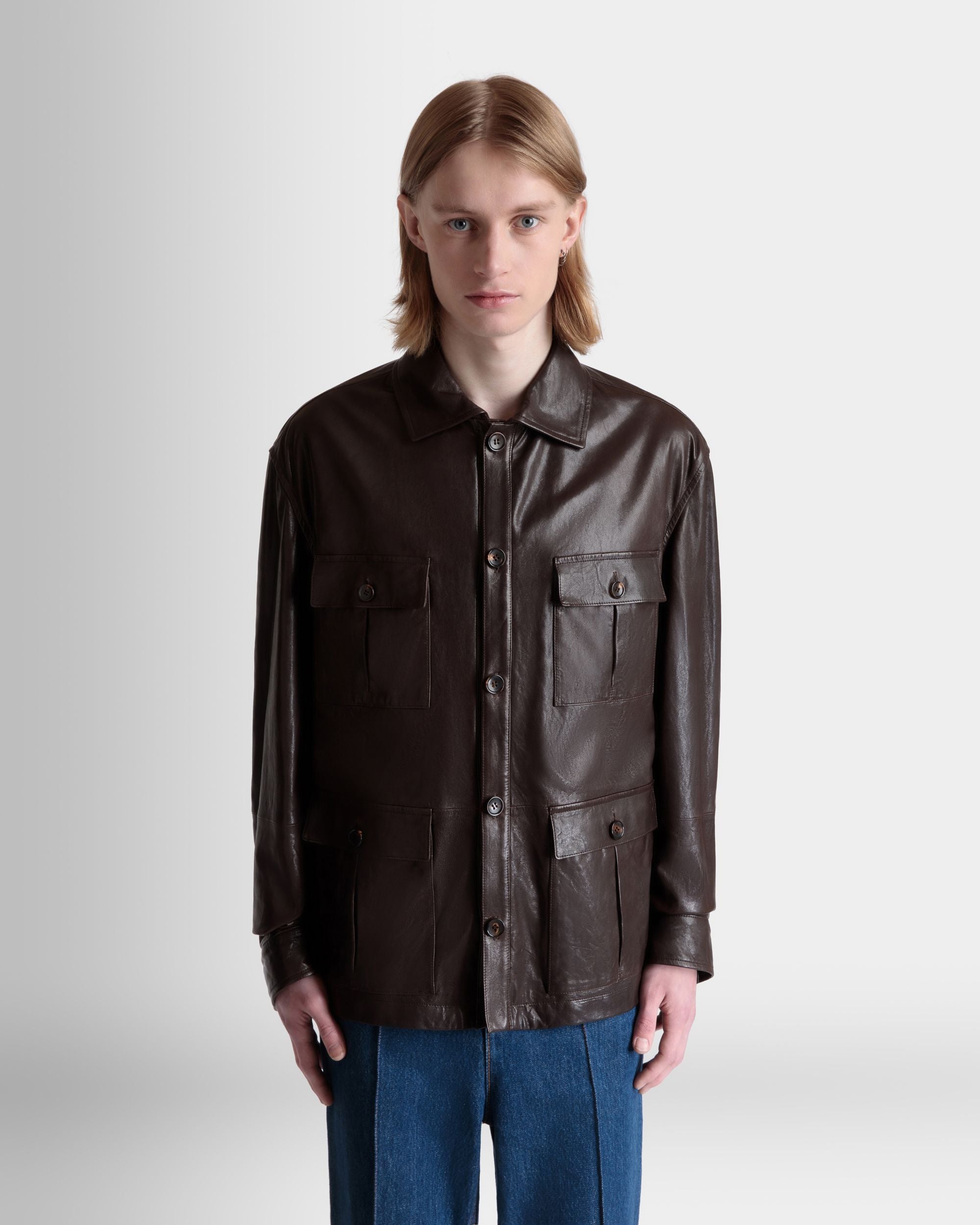 Giacca Sahariana In Pelle Color Ebano - Uomo - Bally - 08