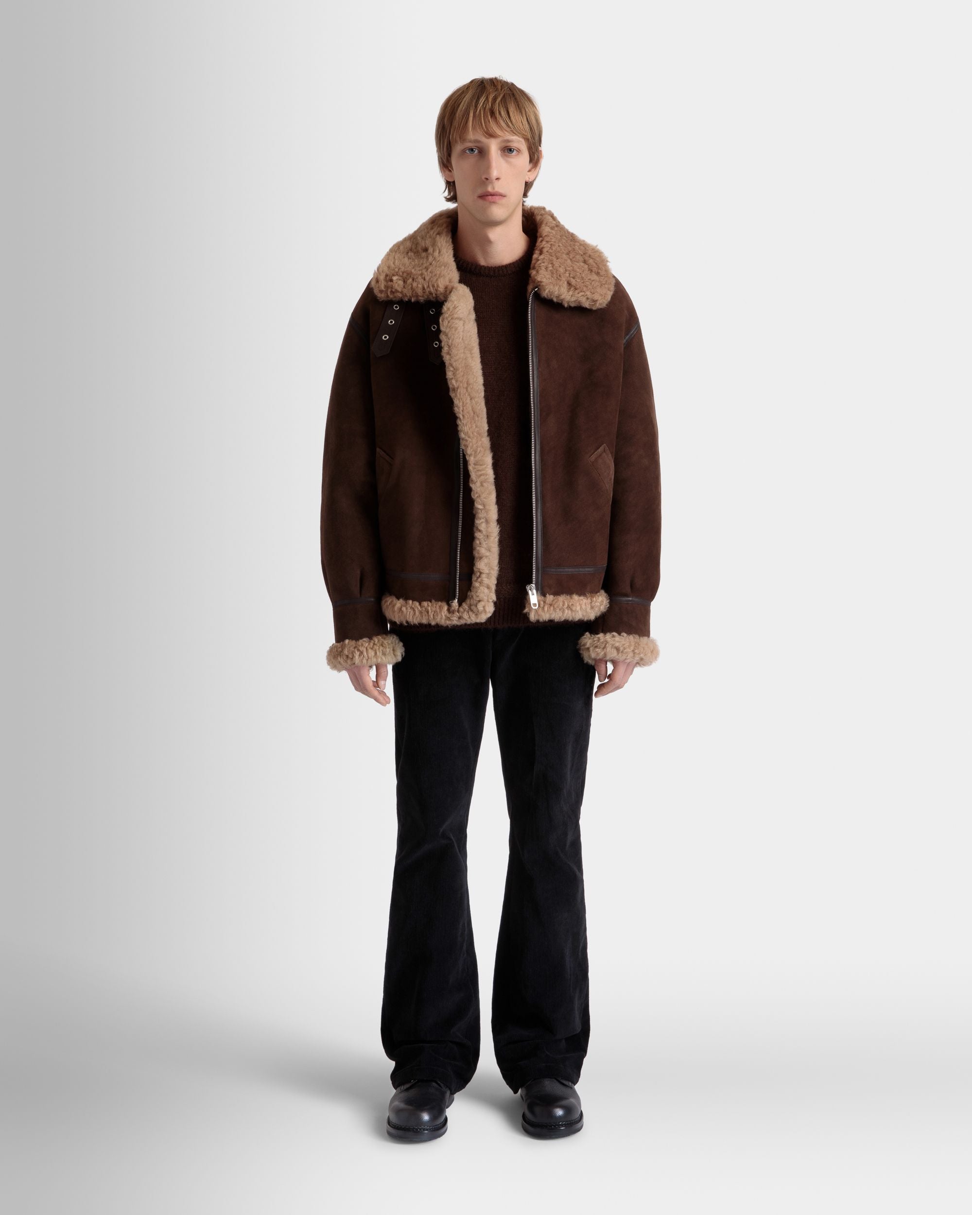 Giacca Aviator In Shearling Marrone E Beige - Uomo - Bally - 02