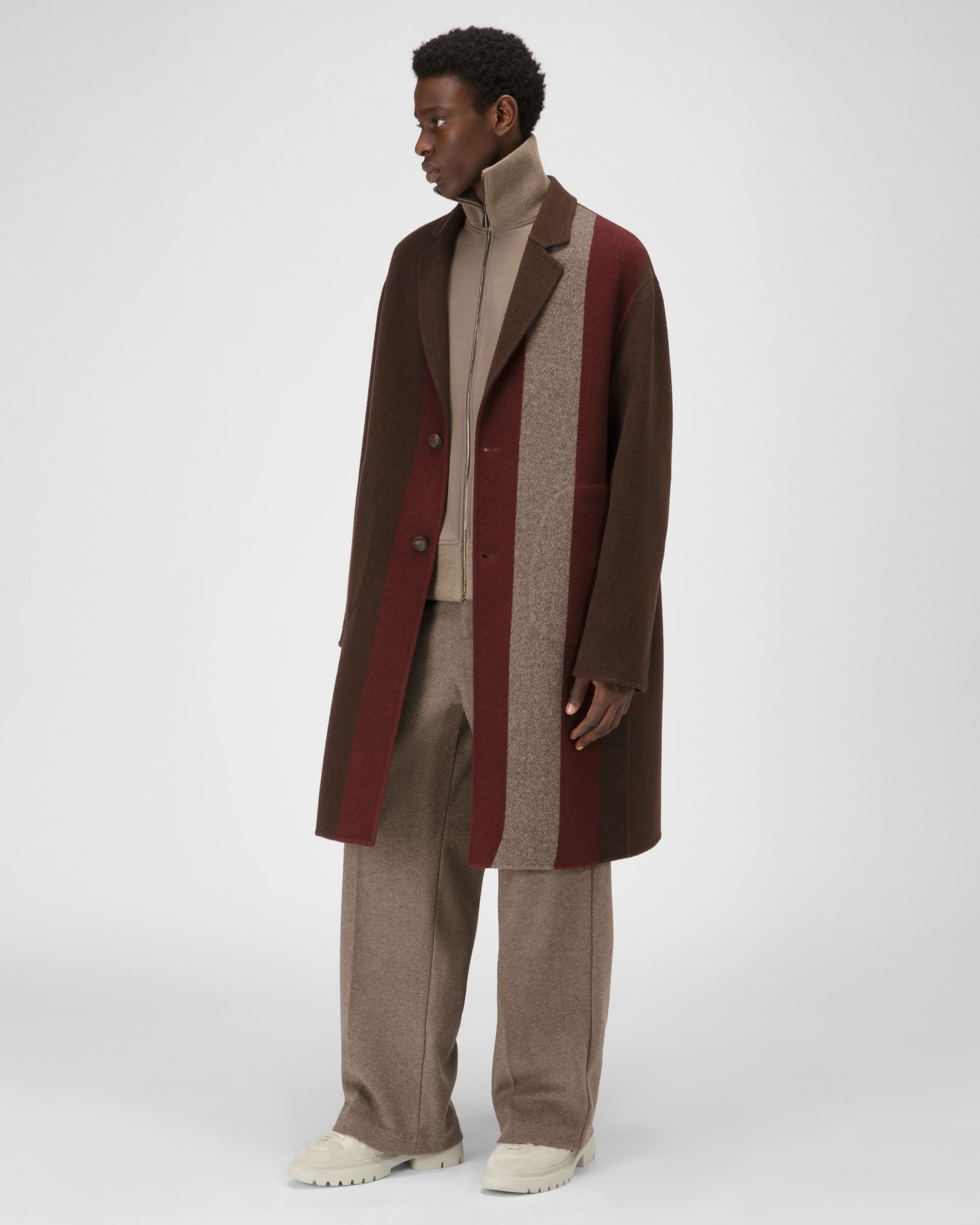 Cappotto Bally Stripe In Misto Lana Marrone Scuro - Uomo - Bally - 05