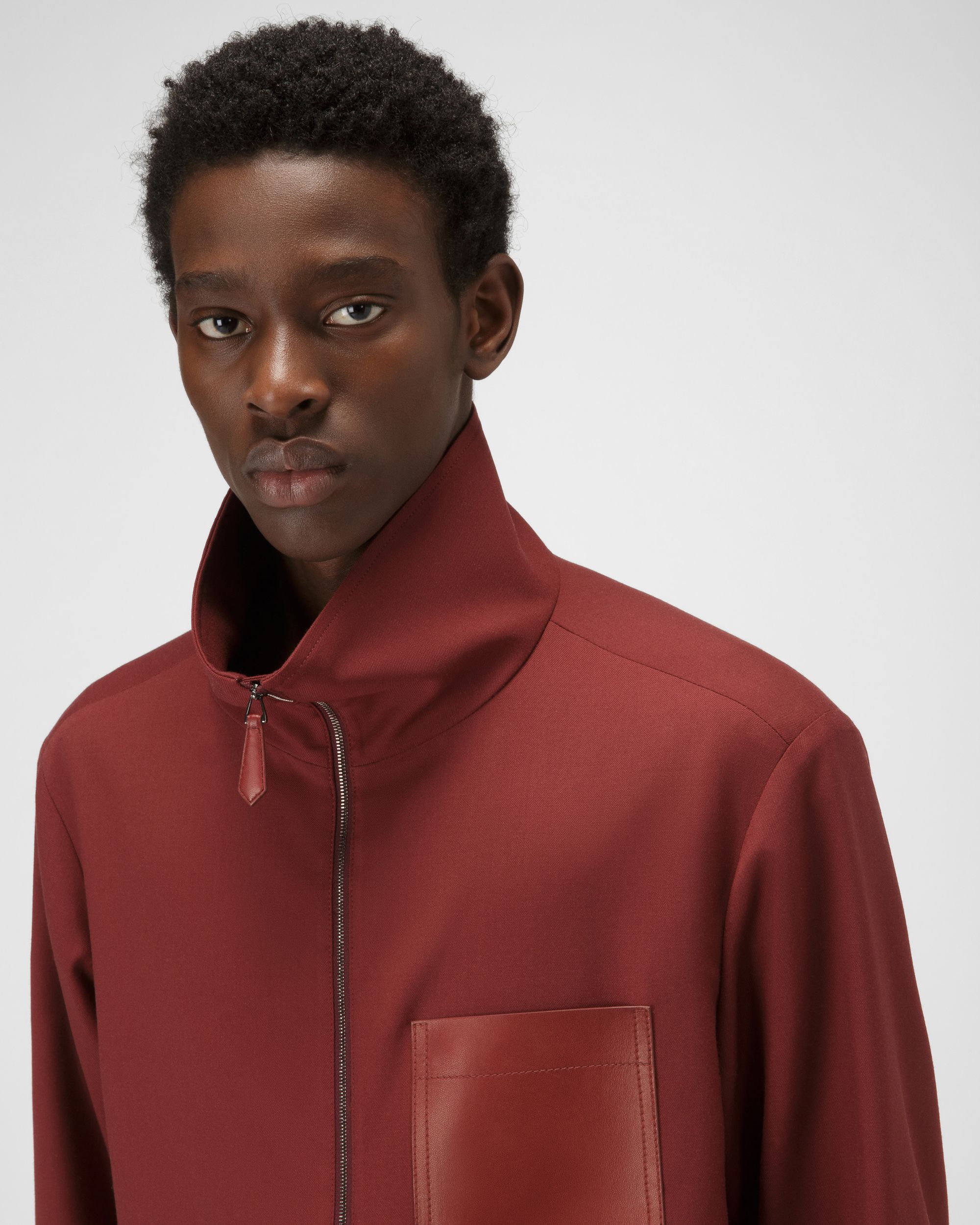 Bomber In Lana Rosso Antico Con Tasche In Pelle - Uomo - Bally - 02