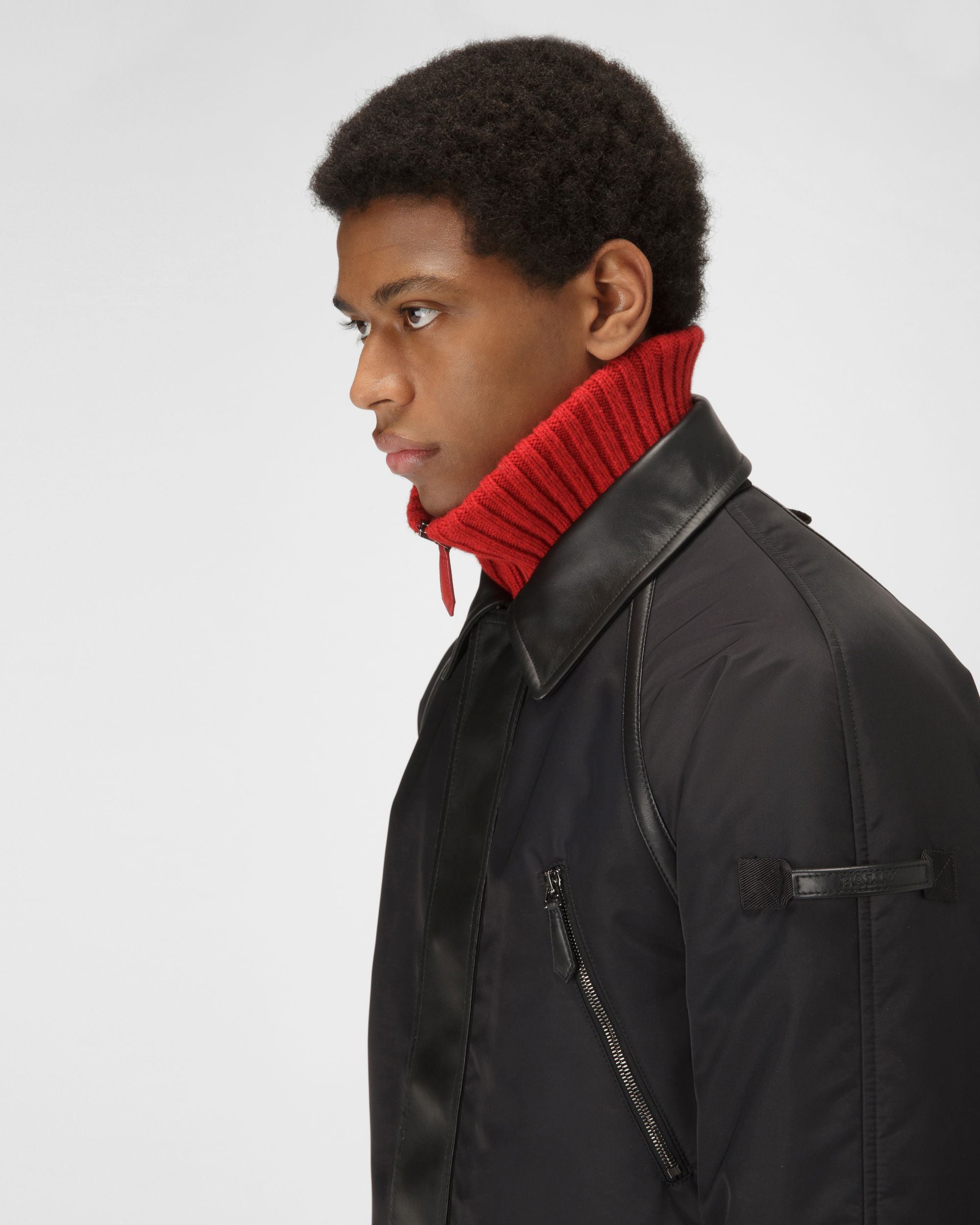 Parka In Nylon Nero Riciclato Con Inserti In Pelle - Uomo - Bally - 02