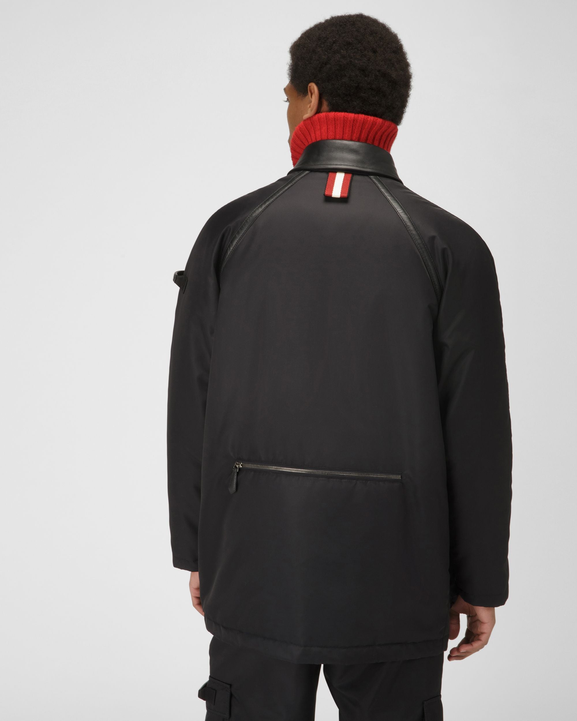 Parka In Nylon Nero Riciclato Con Inserti In Pelle - Uomo - Bally - 03