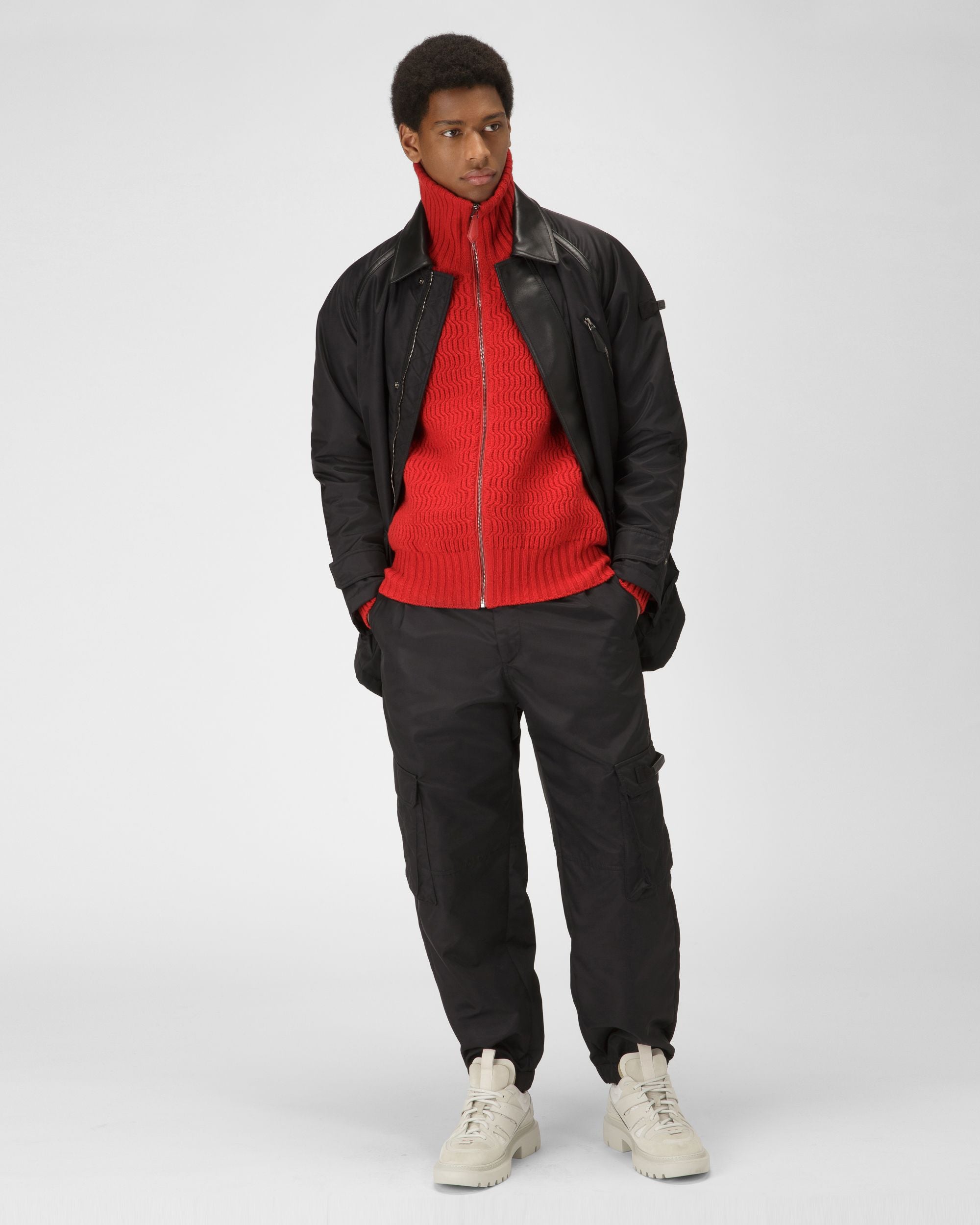 Parka In Nylon Nero Riciclato Con Inserti In Pelle - Uomo - Bally - 05