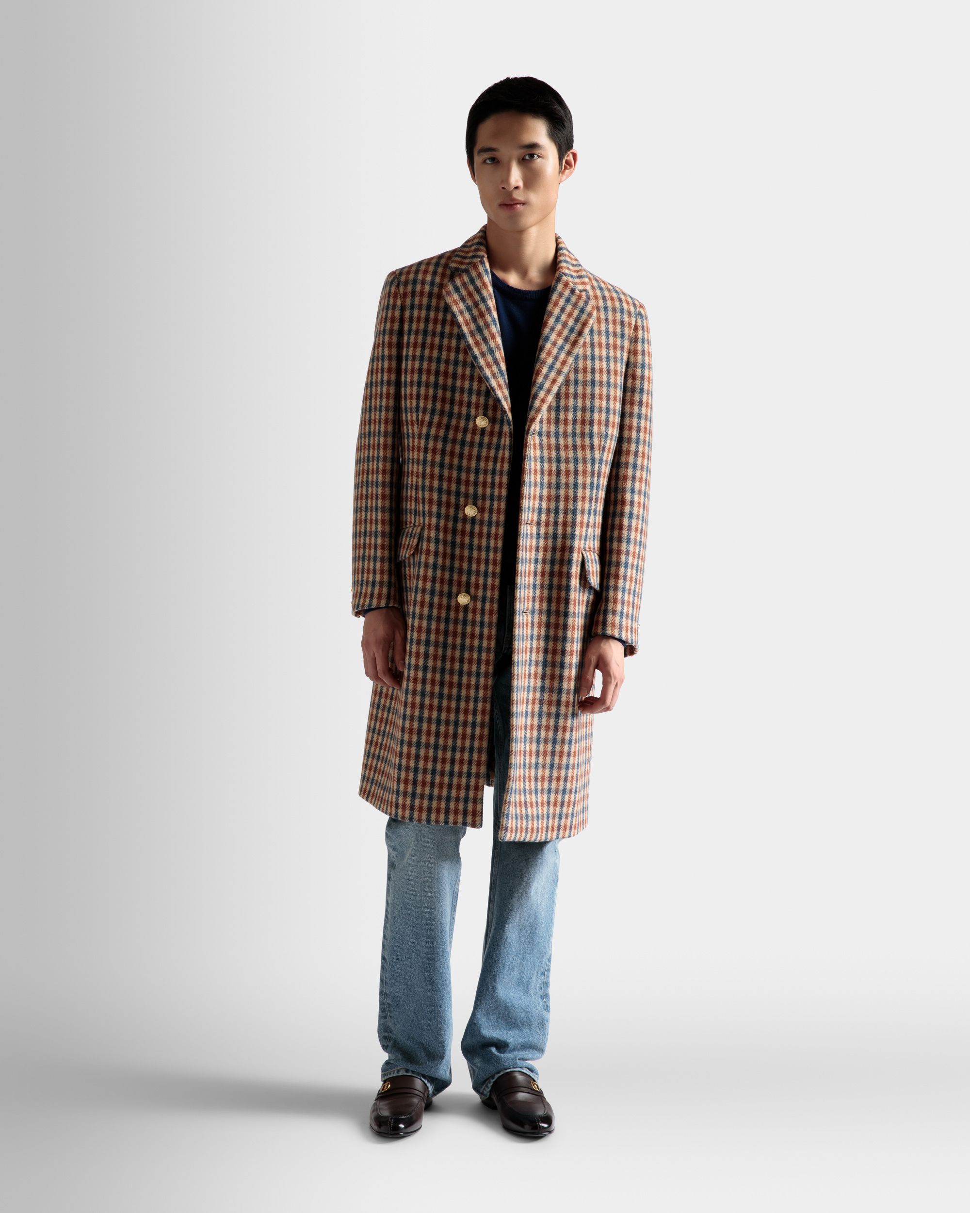 Cappotto A Scacchi In Misto Lana Marrone - Uomo - Bally - 02