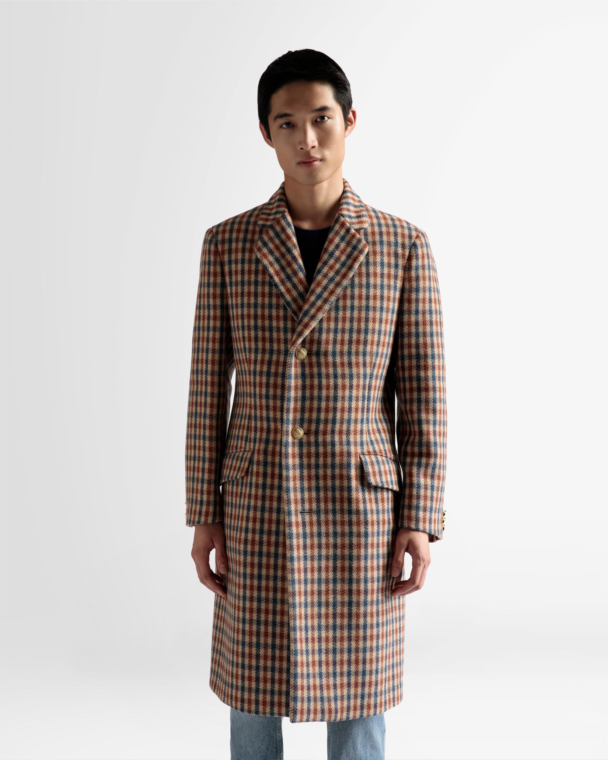 Cappotto A Scacchi In Misto Lana Marrone - Uomo - Bally - 03