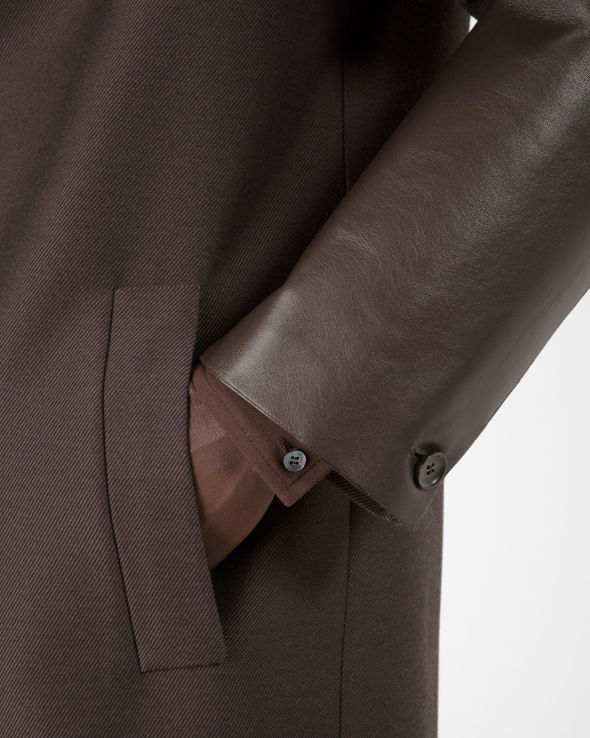 Soprabito Con Polsini Di Pelle In Lana E Cotone Marrone Scuro - Uomo - Bally - 02