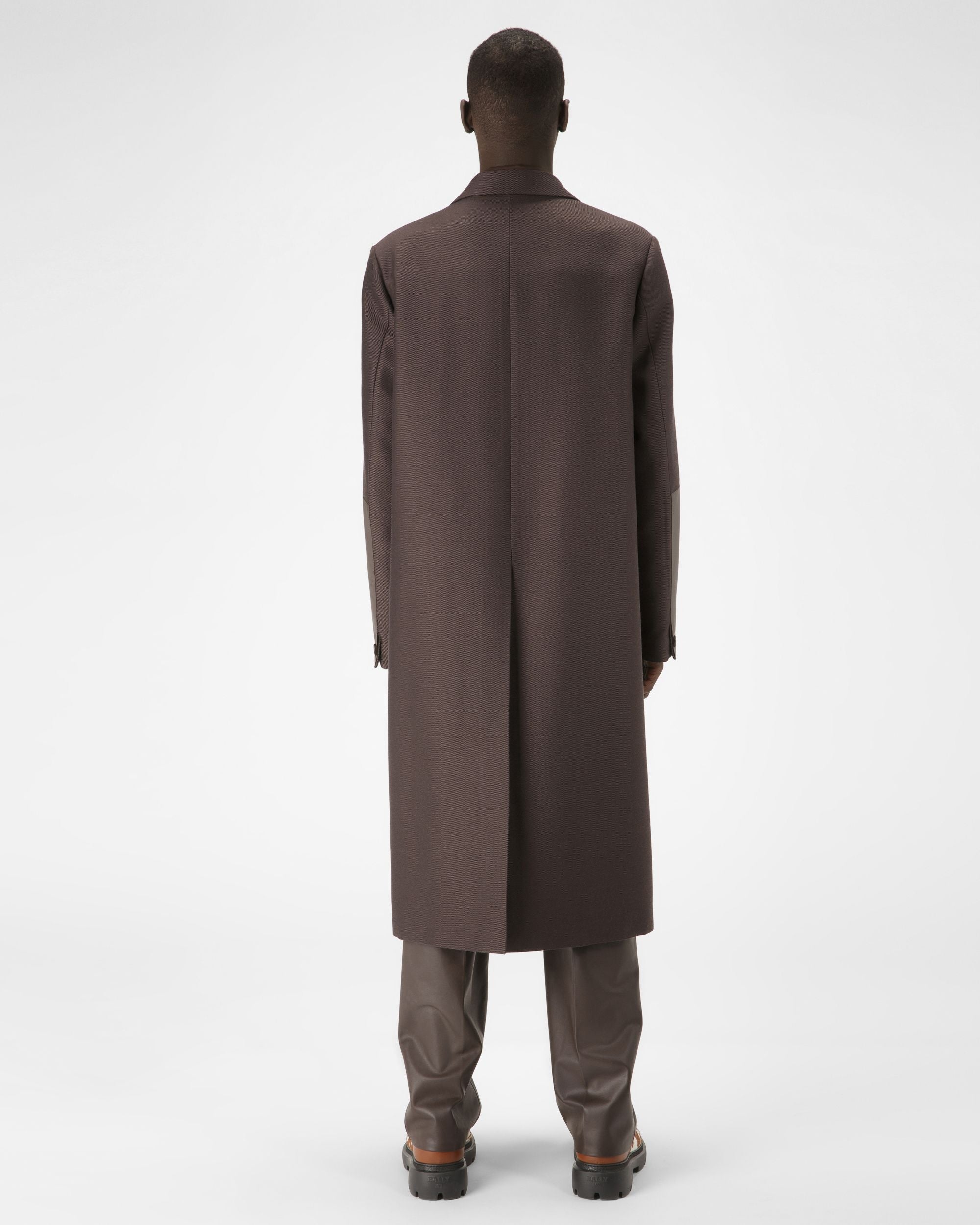 Soprabito Con Polsini Di Pelle In Lana E Cotone Marrone Scuro - Uomo - Bally - 03