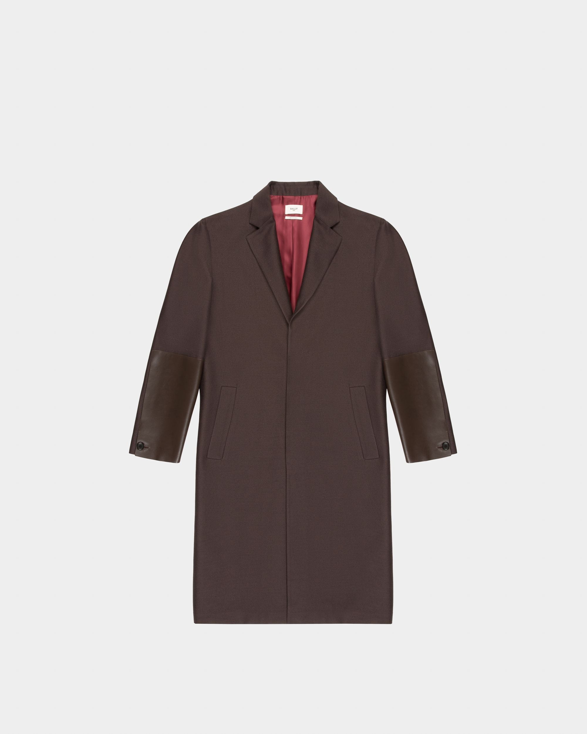 Soprabito Con Polsini Di Pelle In Lana E Cotone Marrone Scuro - Uomo - Bally - 04