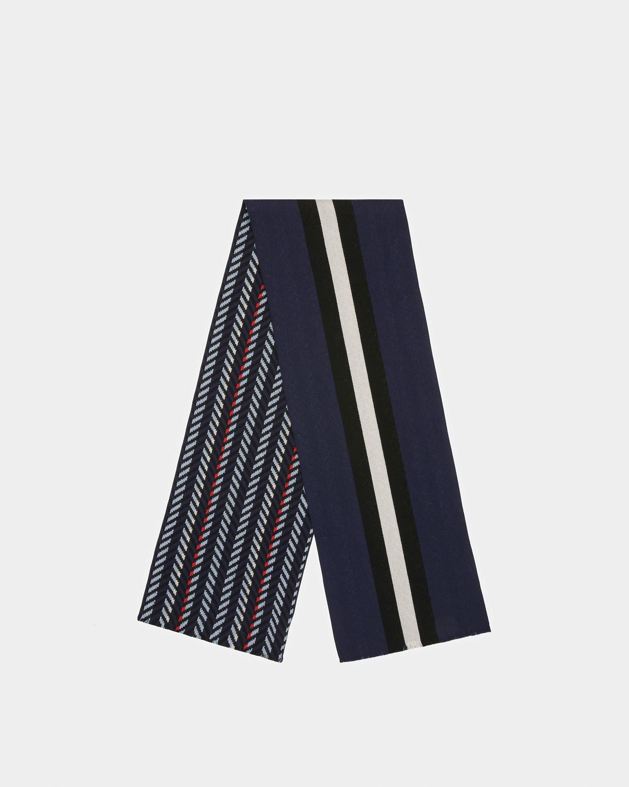Sciarpa Con Righe A Zigzag In Lana Blu Navy - Uomo - Bally - 01