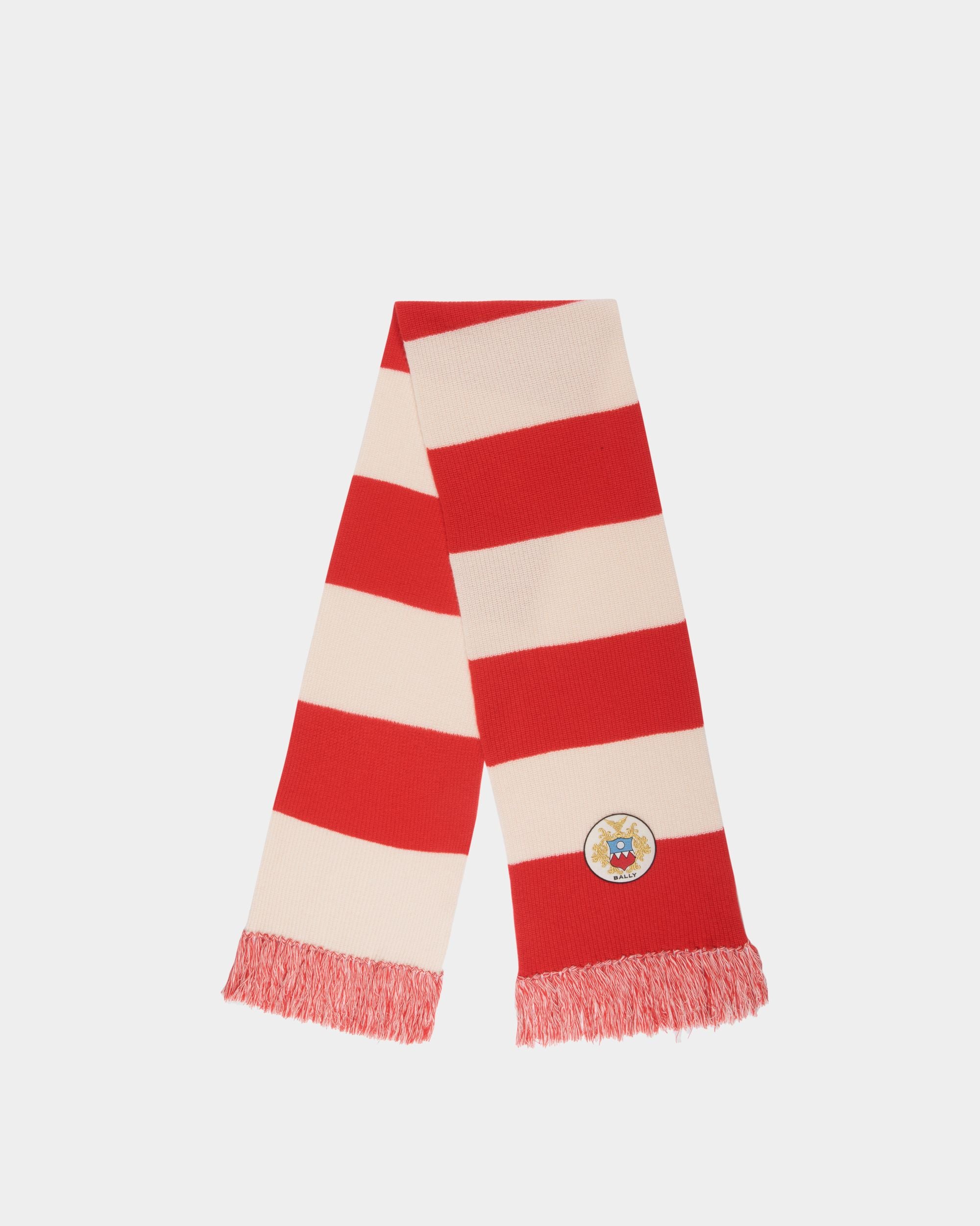 Sciarpa In Lana Candy Red E Avorio Con Logo Bally Crest - Uomo - Bally - 01