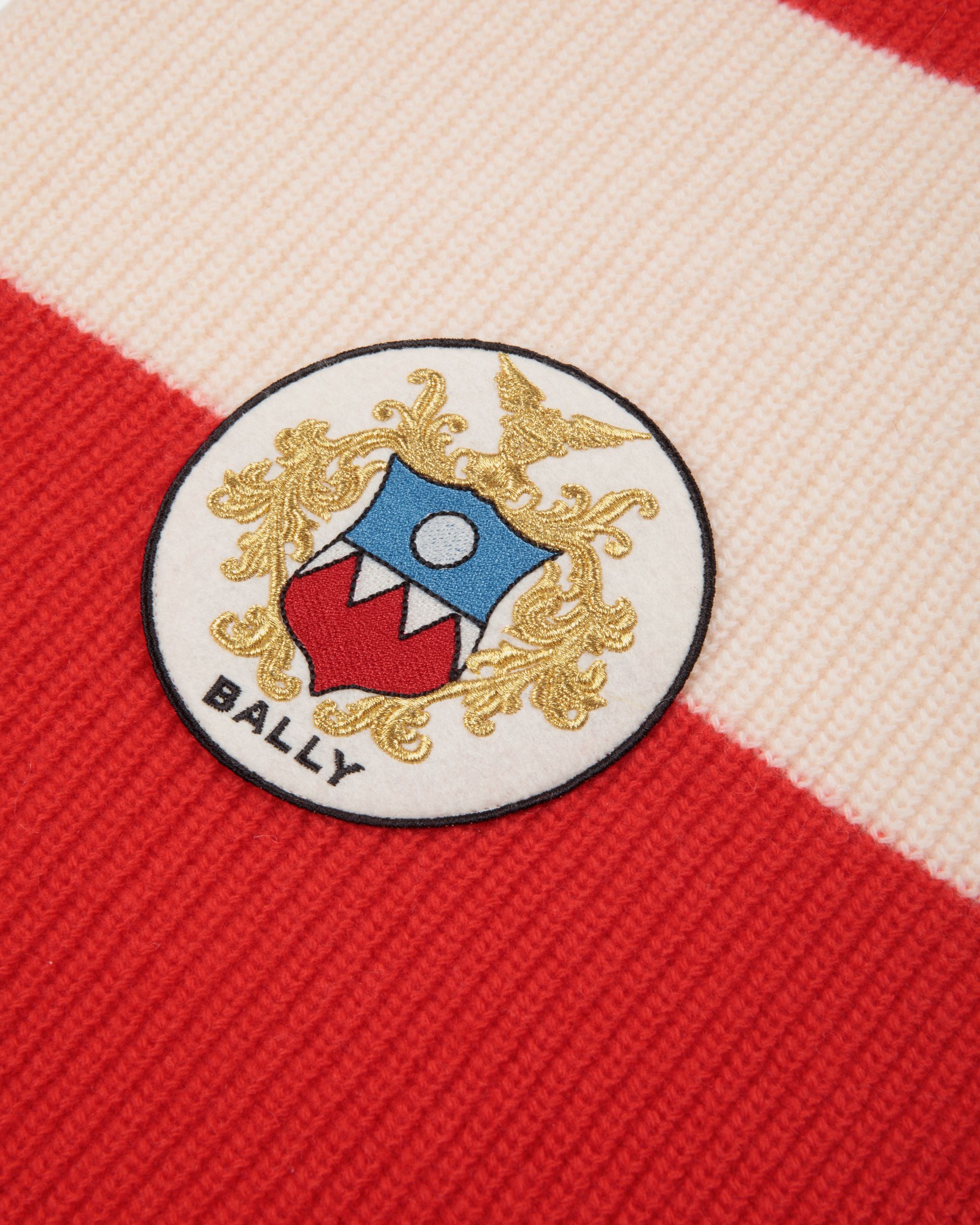 Sciarpa In Lana Candy Red E Avorio Con Logo Bally Crest - Uomo - Bally - 02