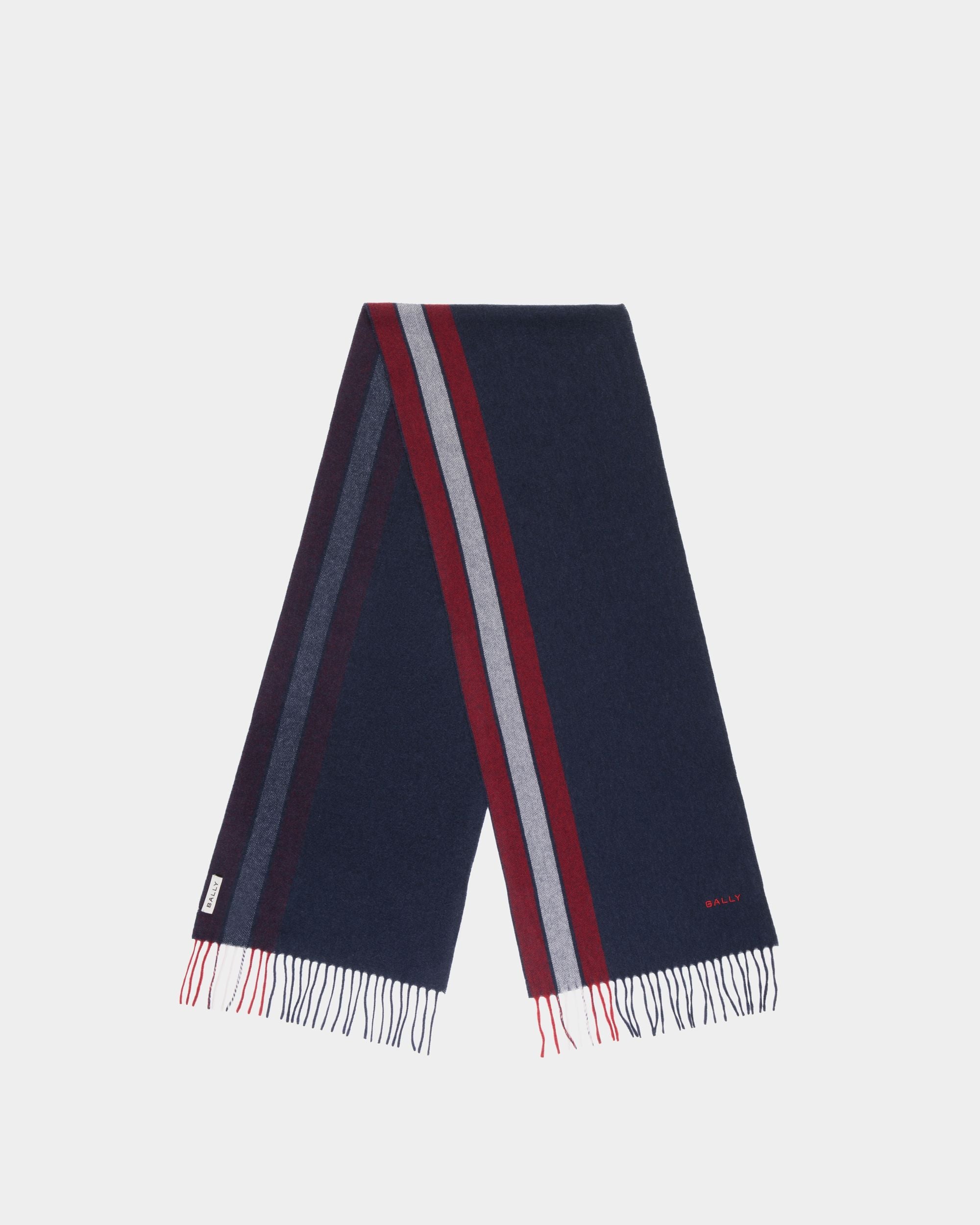 Sciarpa In Misto Cashmere Navy Blue Con Dettaglio Bally Ribbon - Uomo - Bally - 01