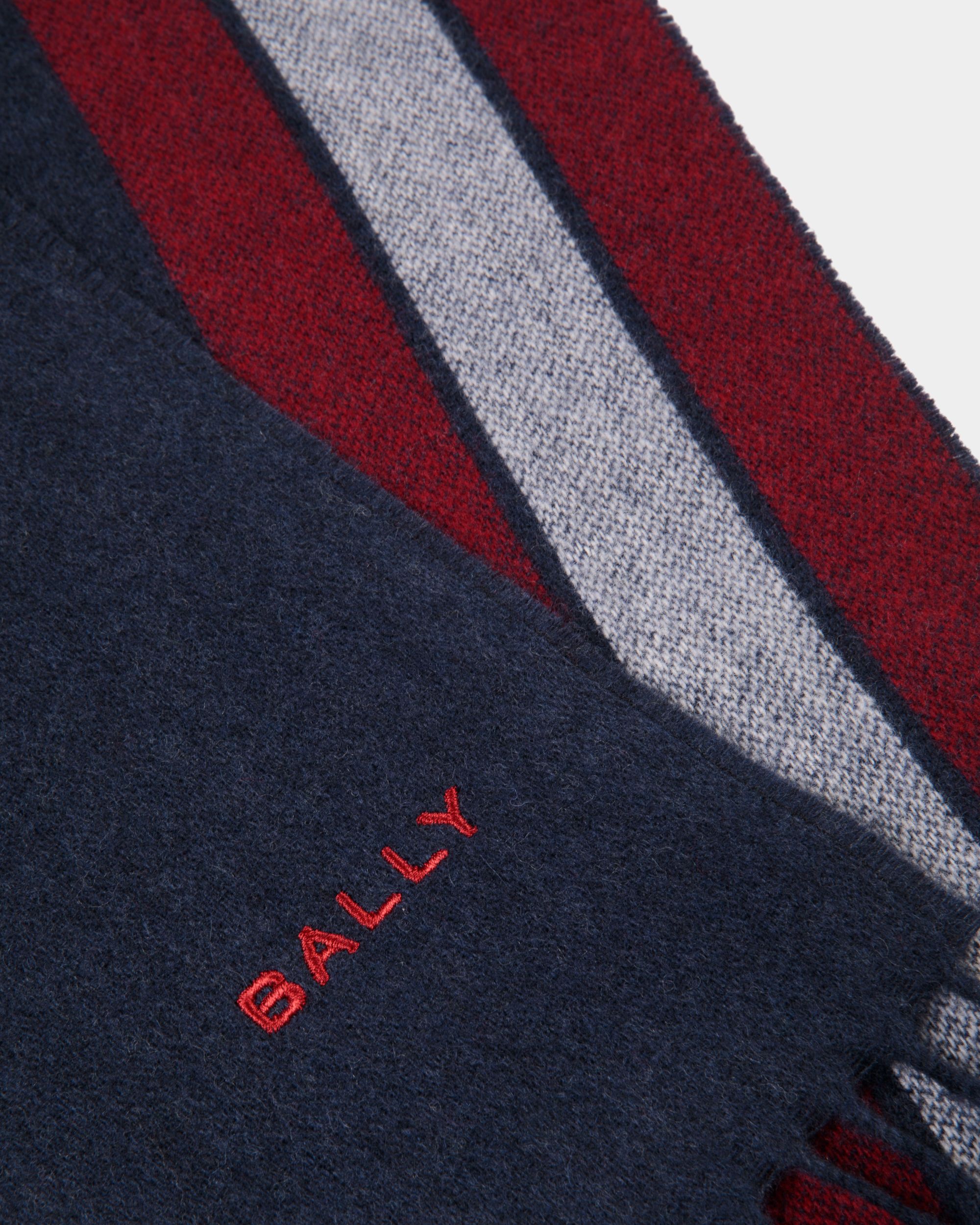 Sciarpa In Misto Cashmere Navy Blue Con Dettaglio Bally Ribbon - Uomo - Bally - 03
