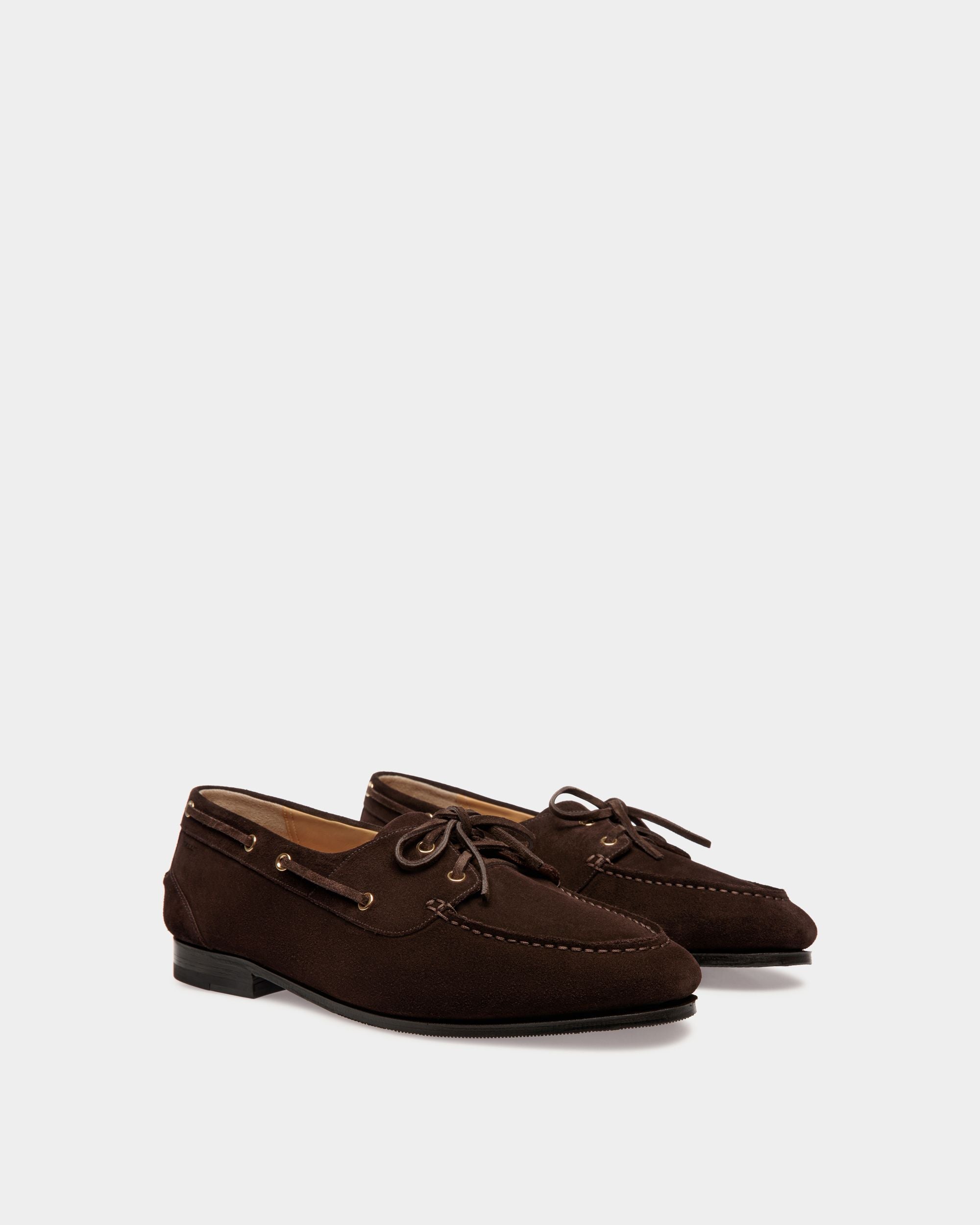 Mocassino Plume In Pelle Scamosciata Marrone Scuro - Uomo - Bally - 02