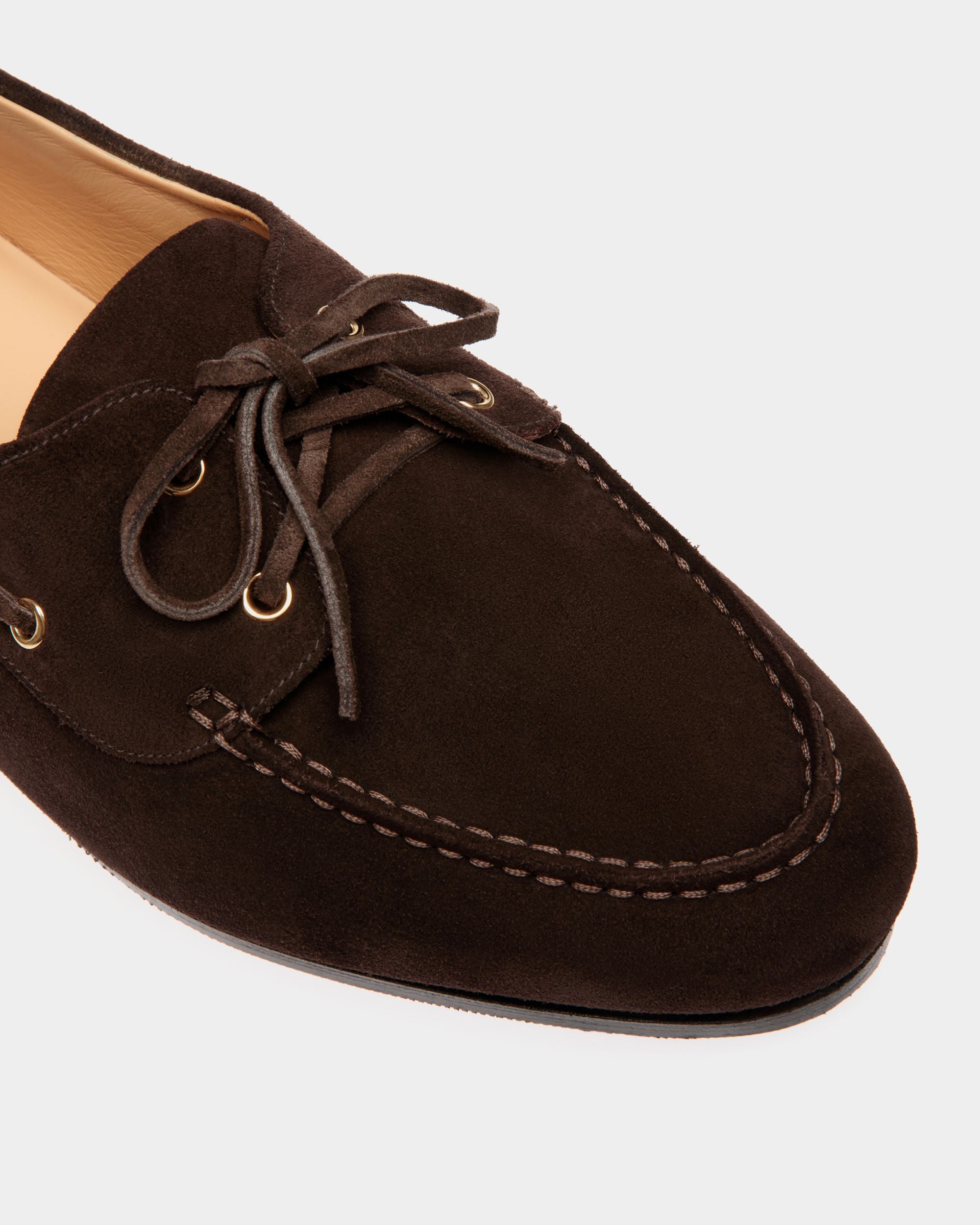 Mocassino Plume In Pelle Scamosciata Marrone Scuro - Uomo - Bally - 04