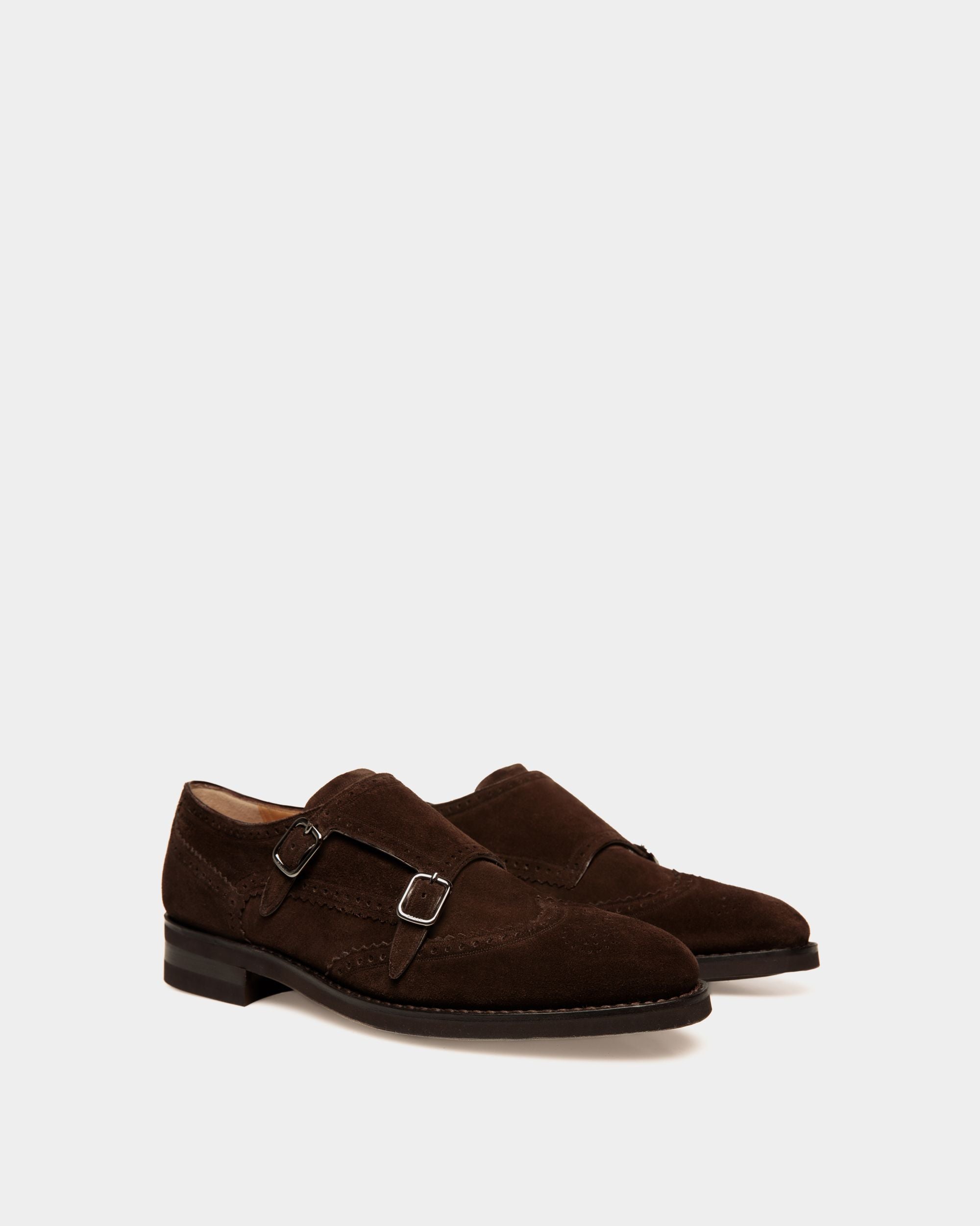 Scarpa Monk-Strap Scribe Un In Pelle Scamosciata Color Ebano - Uomo - Bally - 03