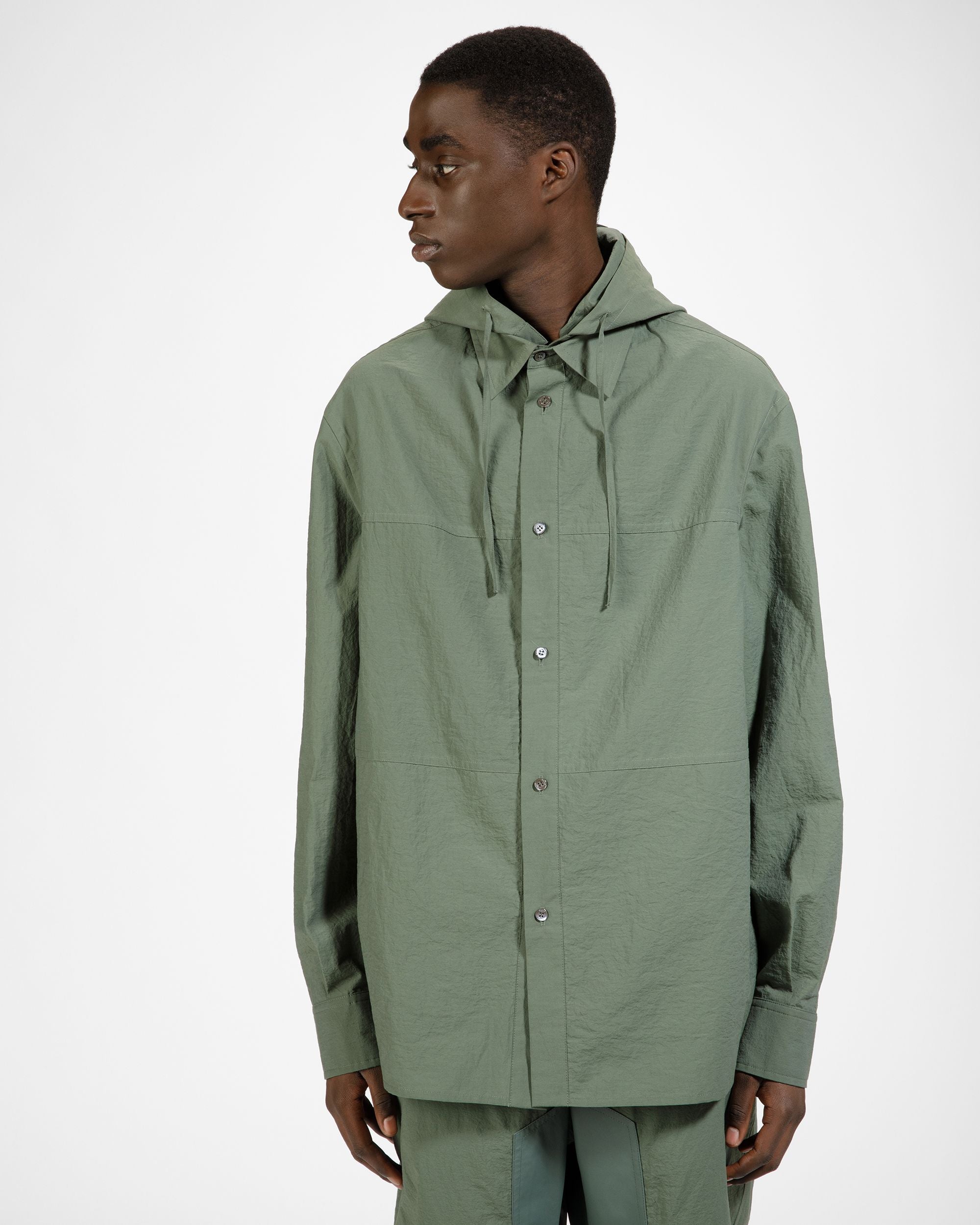 Giacca-Camicia Con Cappuccio In Cotone E Nylon Verde Salvia - Uomo - Bally - 01