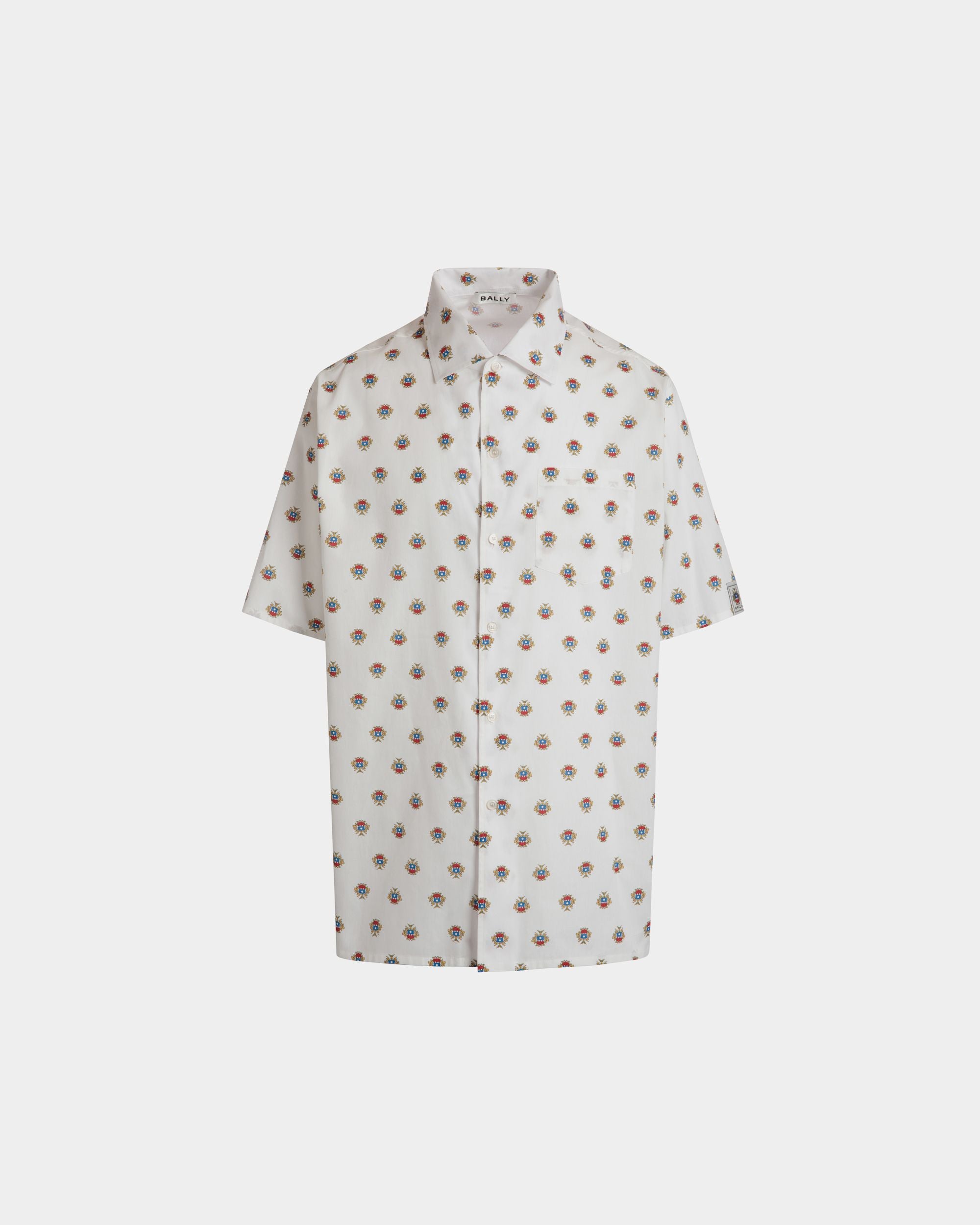 Camicia Bowling In Cotone Bianco Con Stampa Bally Crest All-Over - Uomo - Bally - 01