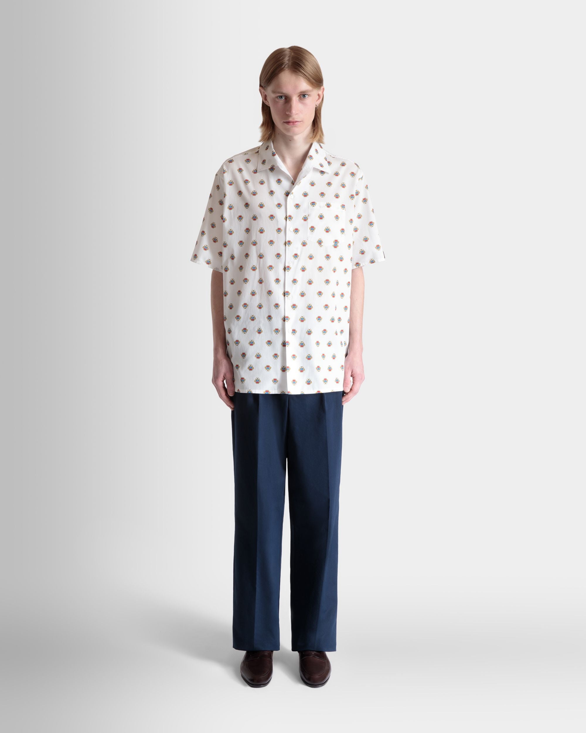 Camicia Bowling In Cotone Bianco Con Stampa Bally Crest All-Over - Uomo - Bally - 02