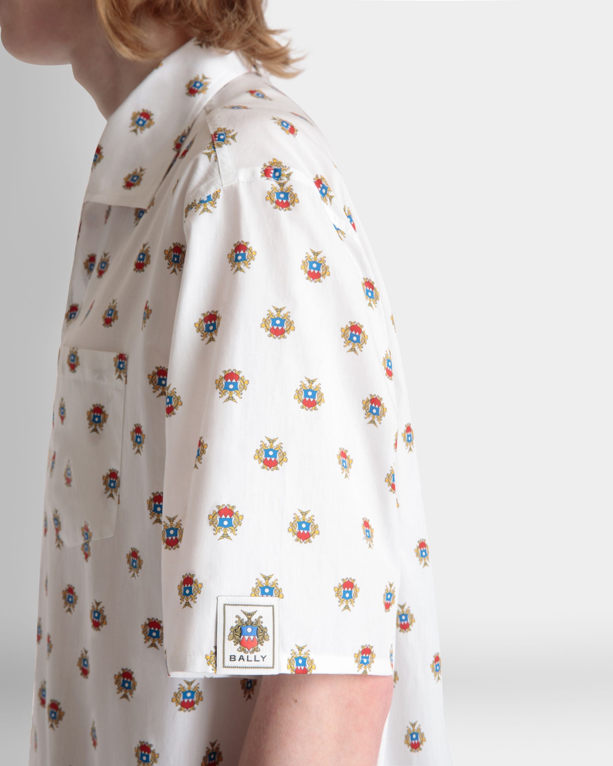 Camicia Bowling In Cotone Bianco Con Stampa Bally Crest All-Over - Uomo - Bally - 03