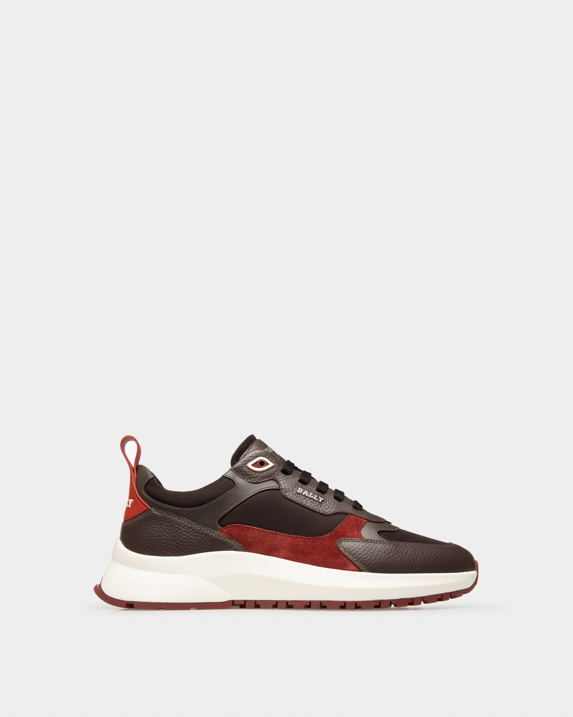 Dave Sneaker Di Pelle E Tessuto In Marrone Scuro E Verde Militare - Uomo - Bally - 01