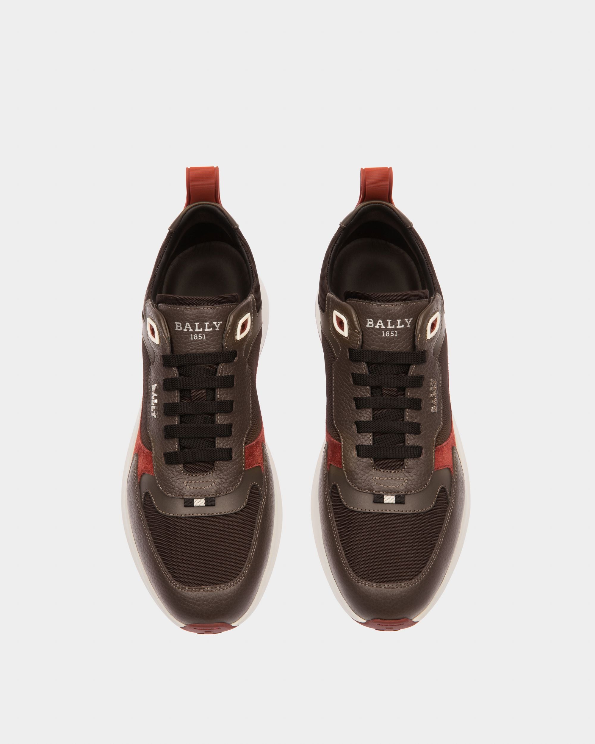 Dave Sneaker Di Pelle E Tessuto In Marrone Scuro E Verde Militare - Uomo - Bally - 03