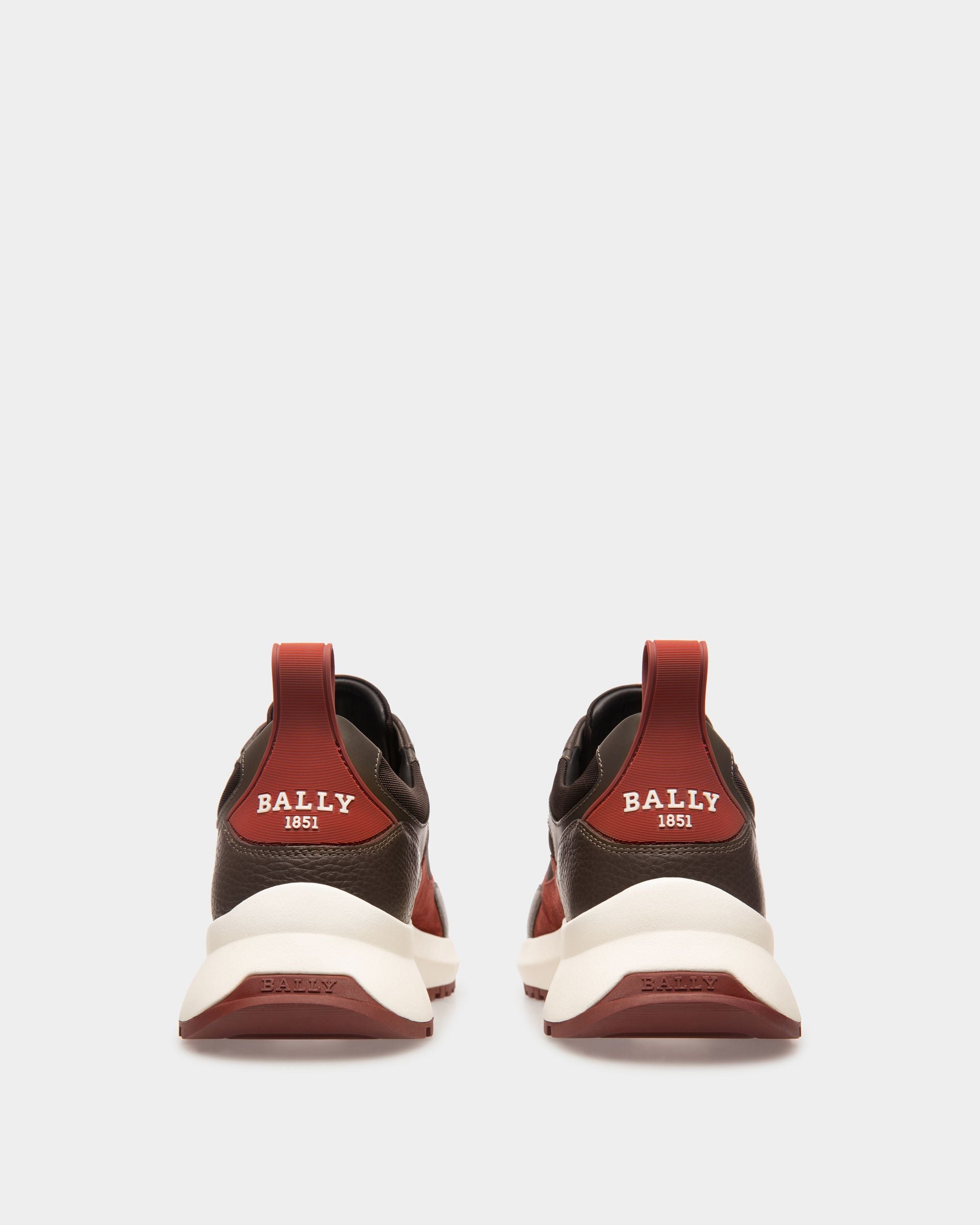 Dave Sneaker Di Pelle E Tessuto In Marrone Scuro E Verde Militare - Uomo - Bally - 04