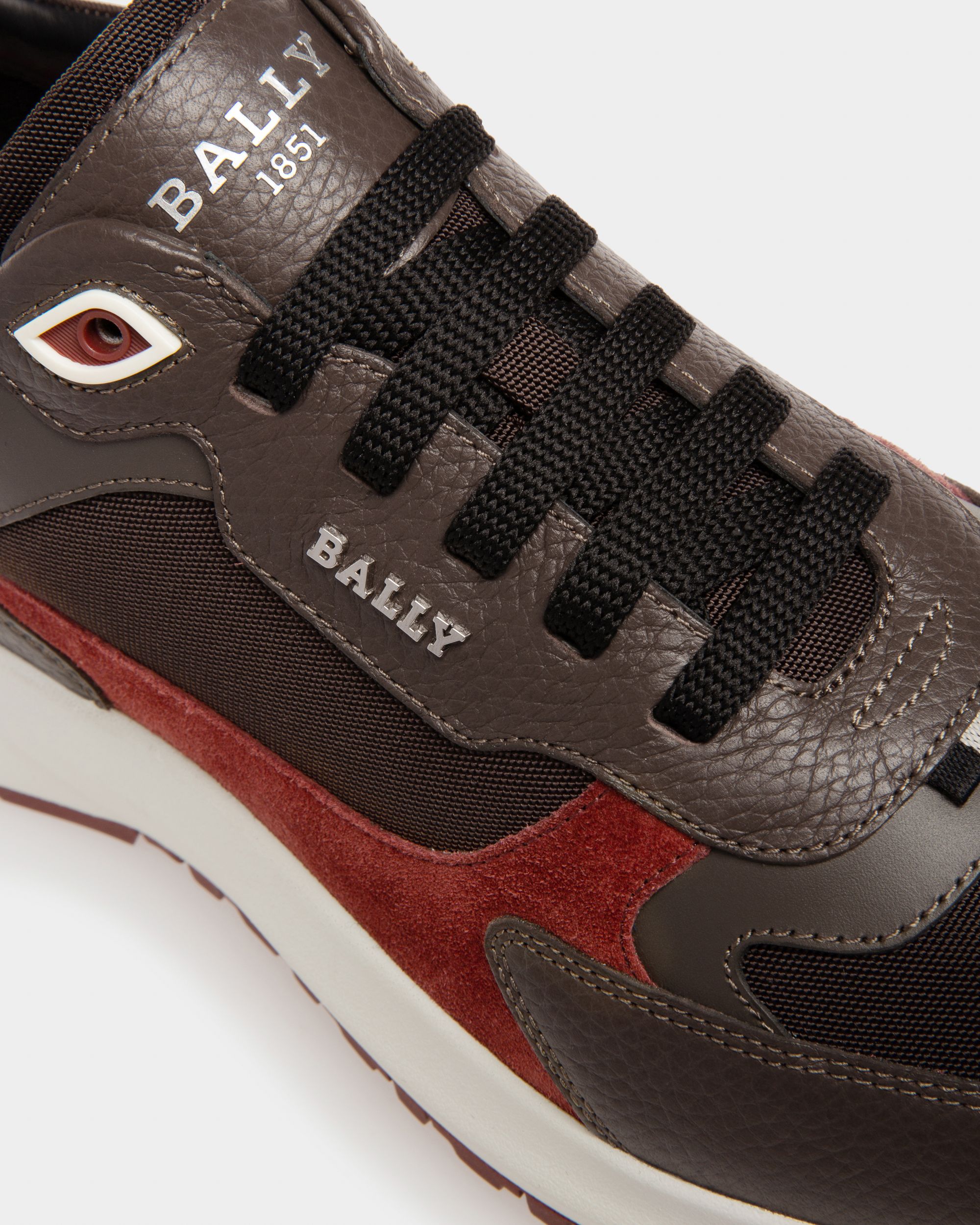 Dave Sneaker Di Pelle E Tessuto In Marrone Scuro E Verde Militare - Uomo - Bally - 06