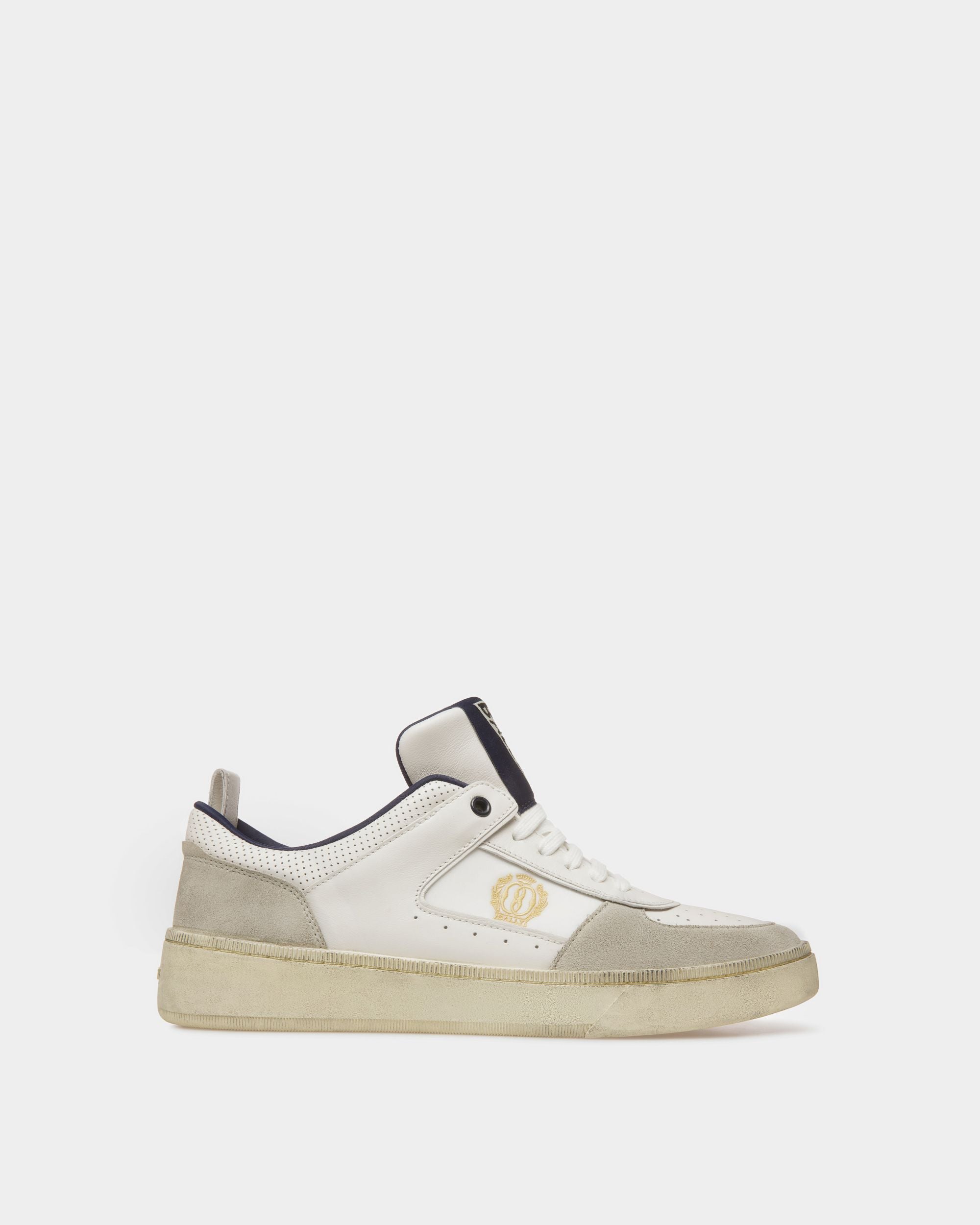 Sneaker Raise In Pelle E Tessuto Bianco Cipria E Blu Scuro - Uomo - Bally - 01