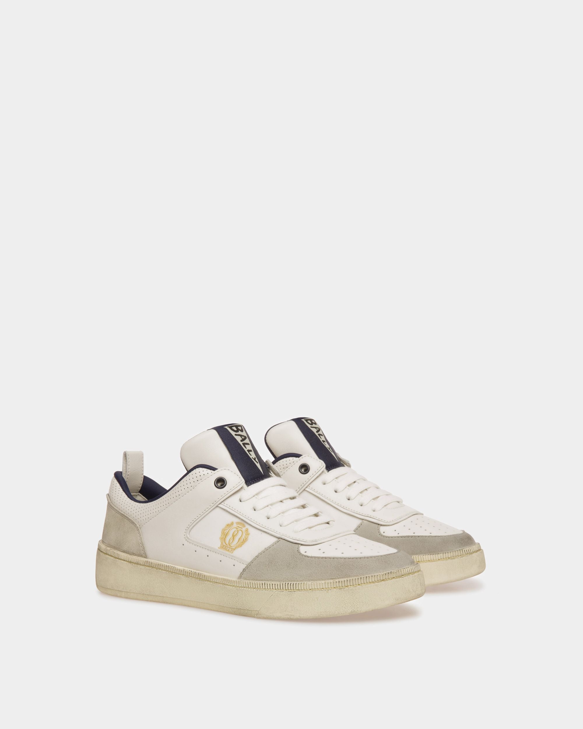 Sneaker Raise In Pelle E Tessuto Bianco Cipria E Blu Scuro - Uomo - Bally - 02